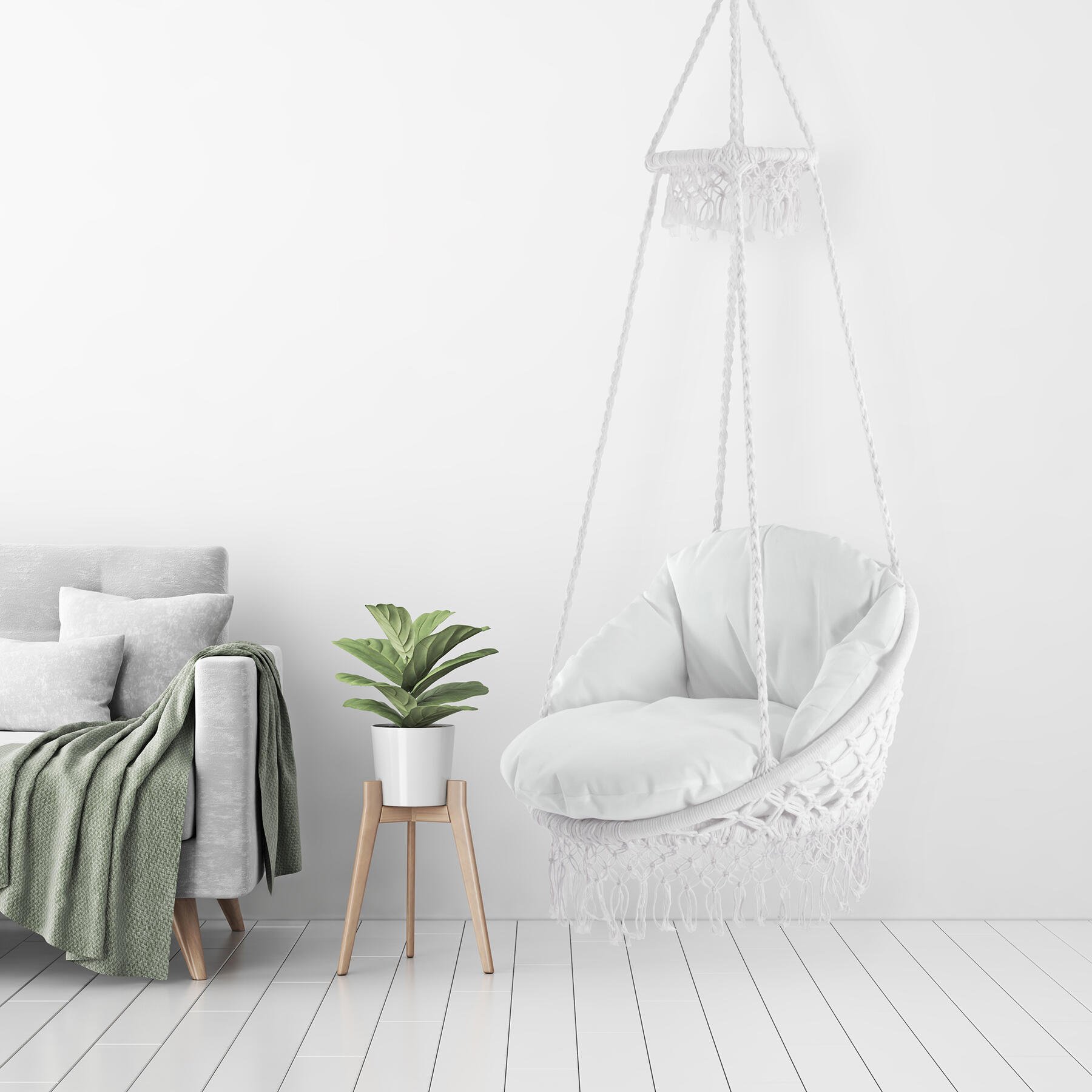 Vivere Polyester Macrame Deluxe Stoel met Franje - Off White