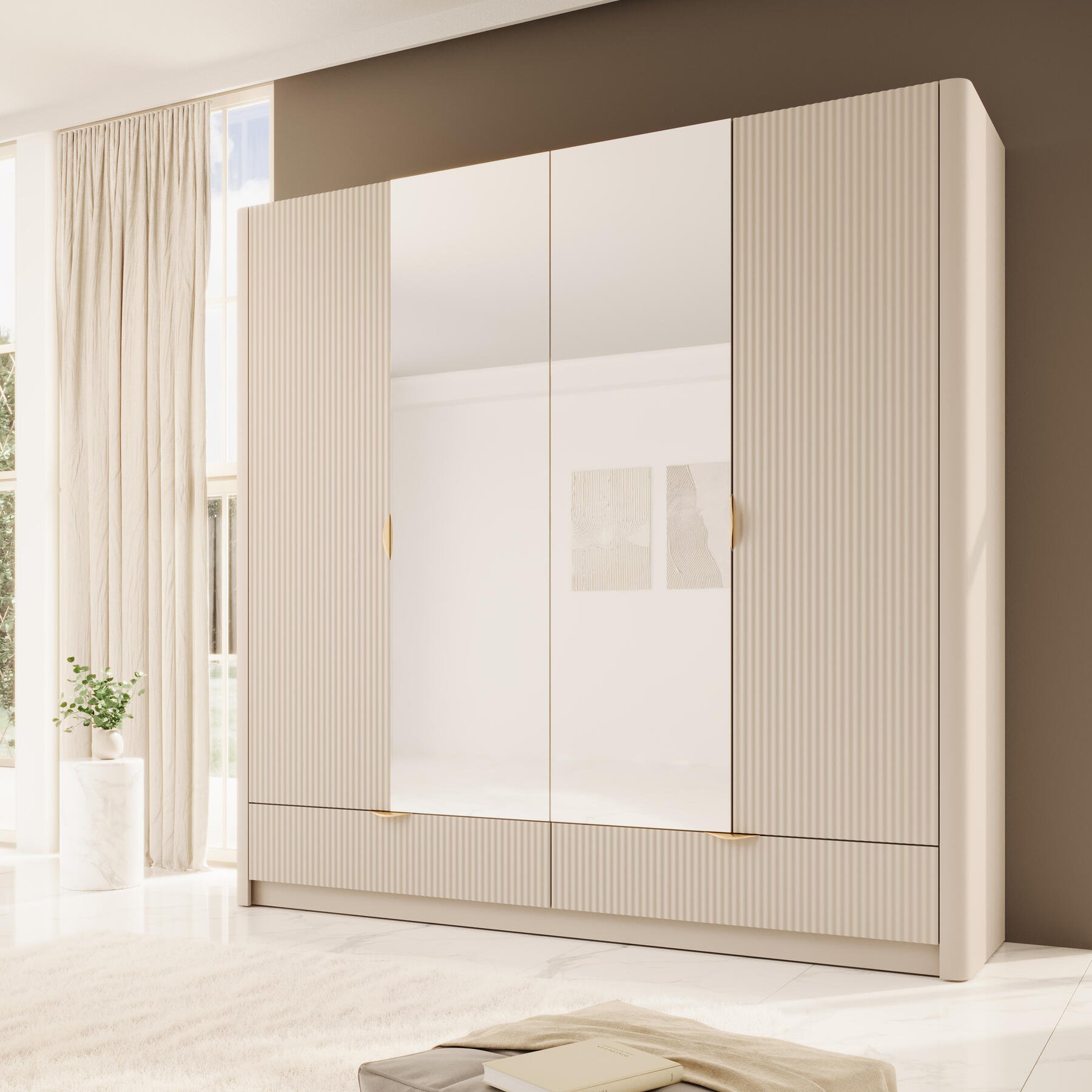 Meubella Kledingkast Lima - Beige - 213 cm - Met spiegel