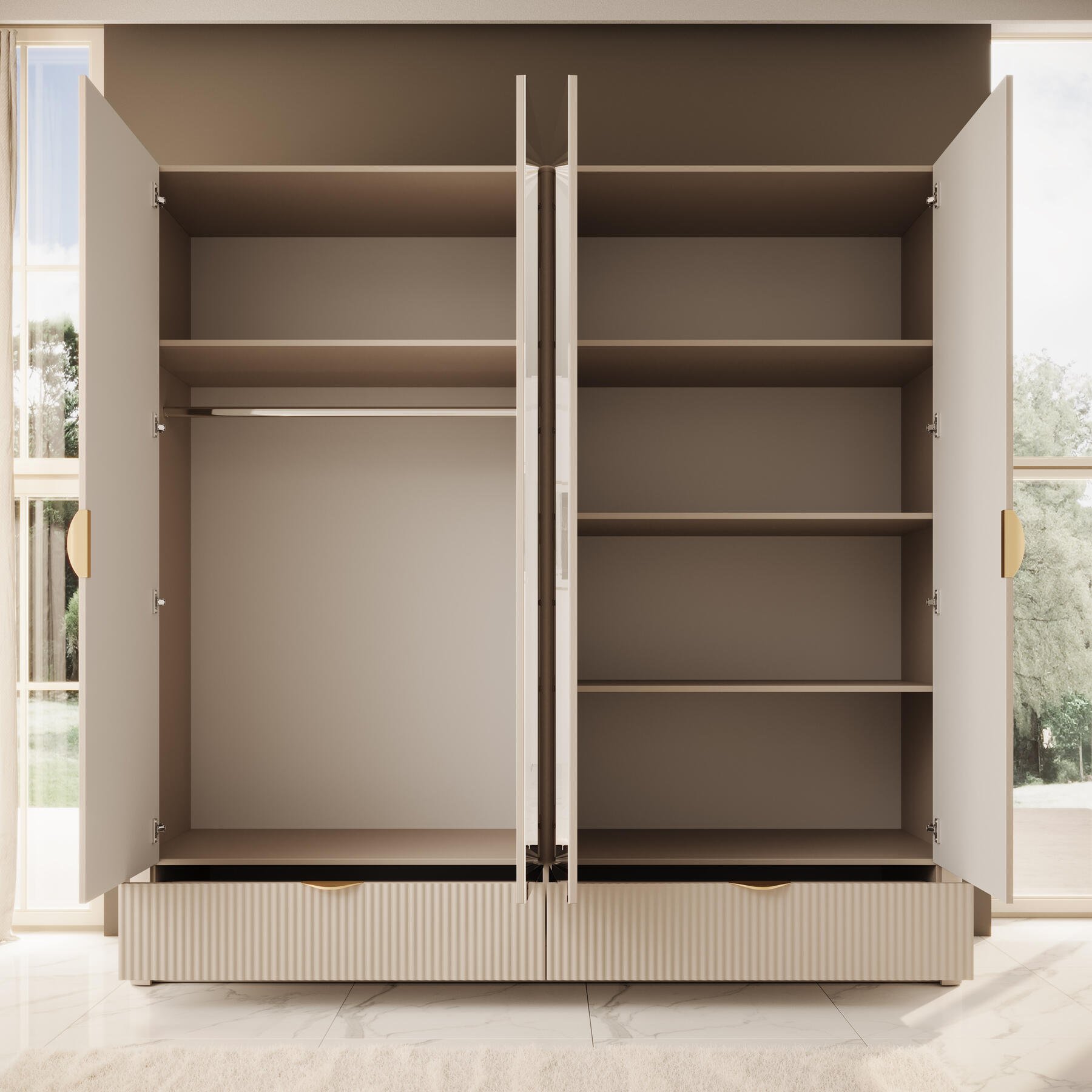 Meubella Kledingkast Lima - Beige - 213 cm - Met spiegel