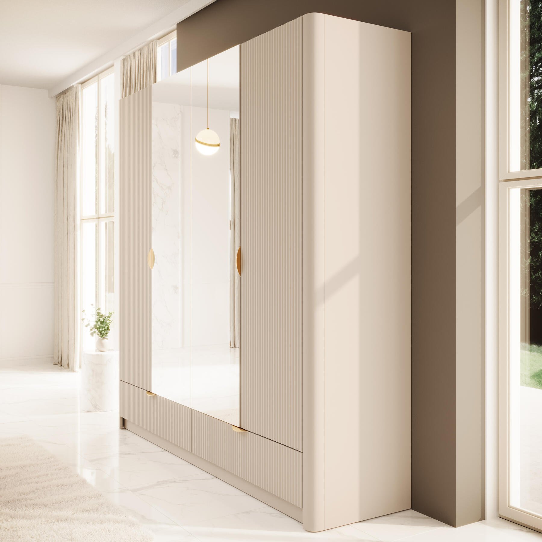 Meubella Kledingkast Lima - Beige - 213 cm - Met spiegel