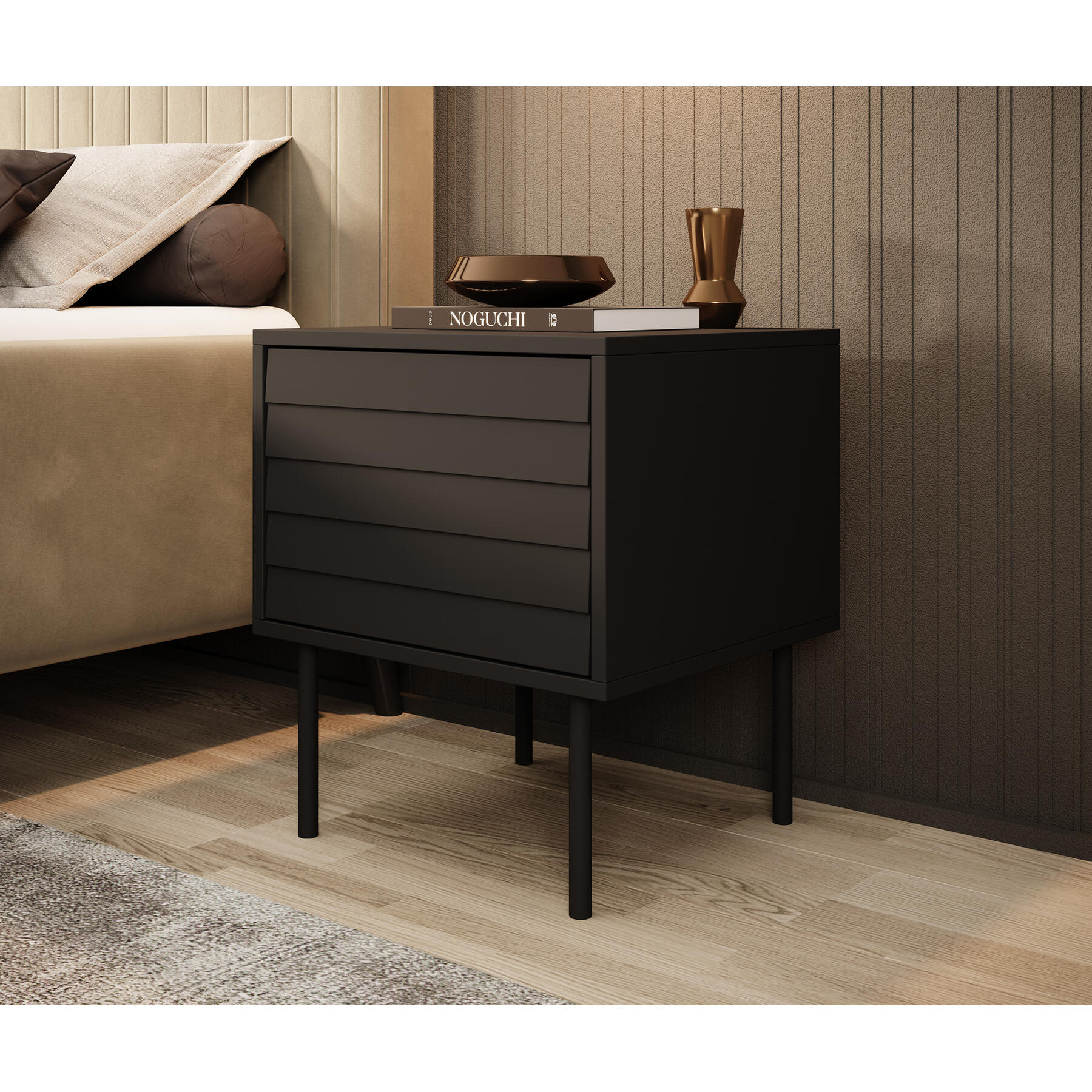 Meubella Nachtkastje Cordoba - Zwart - 45 cm - Set van 2