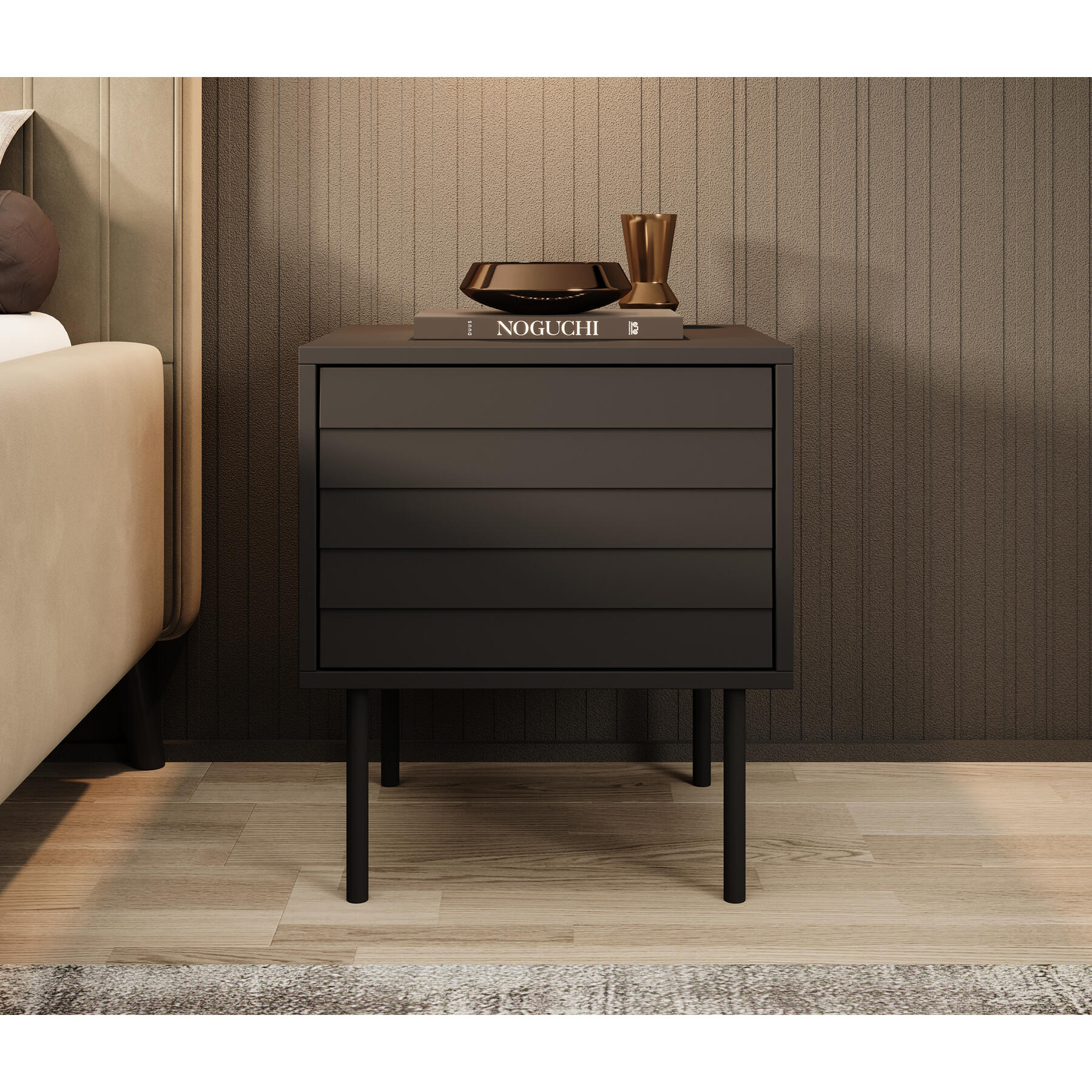 Meubella Nachtkastje Cordoba - Zwart - 45 cm - Set van 2