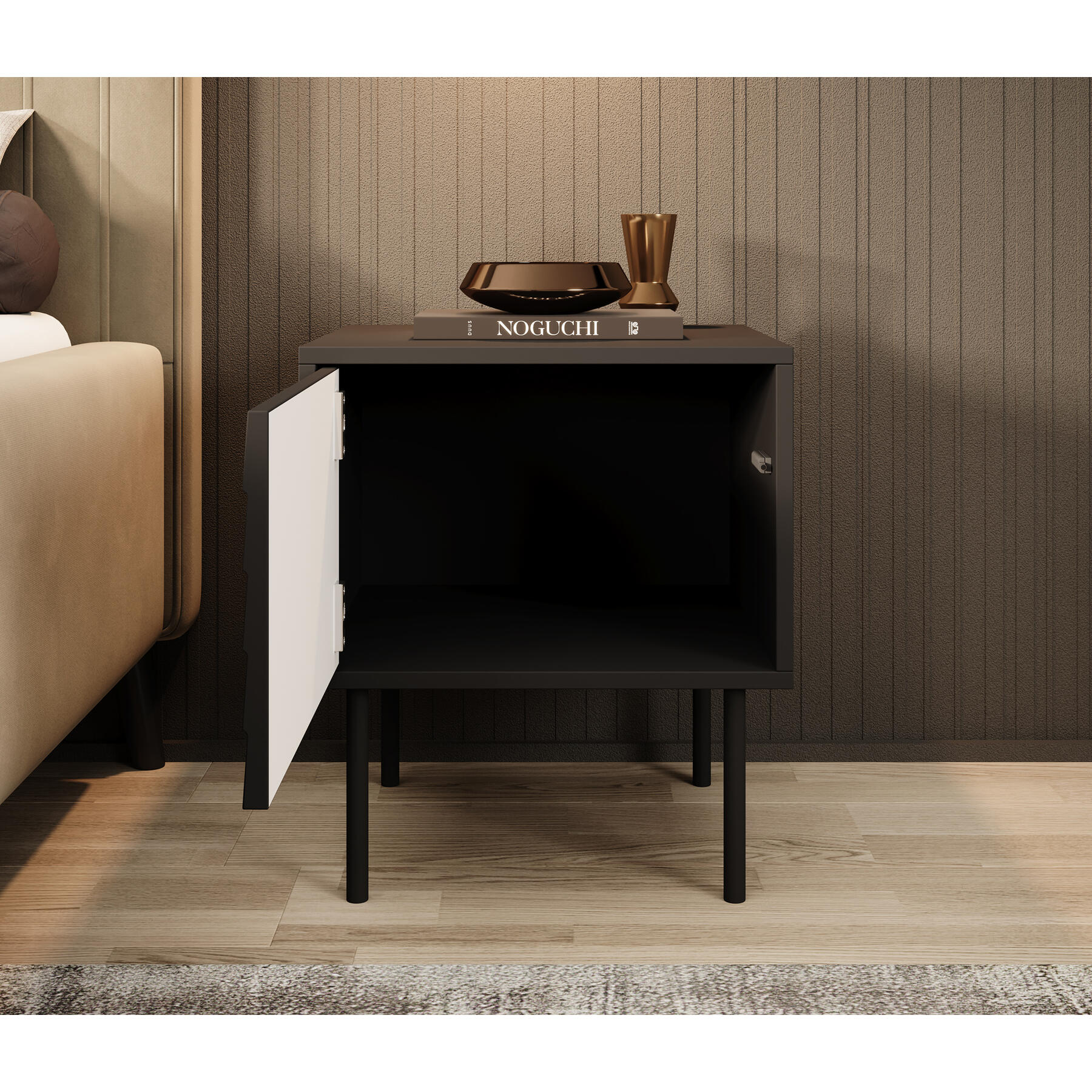 Meubella Nachtkastje Cordoba - Zwart - 45 cm - Set van 2