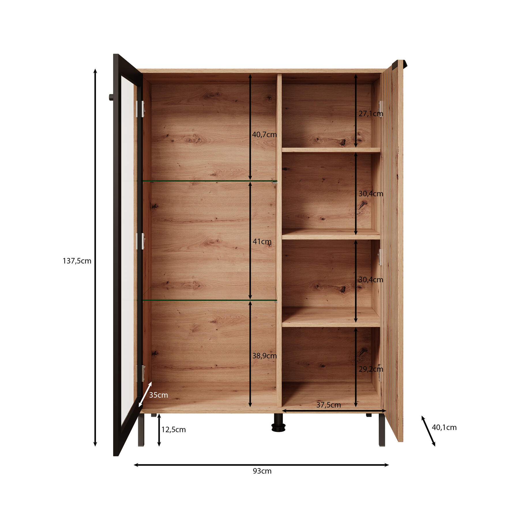 Meubella Vitrinekast Malaika - Eiken - 93 cm