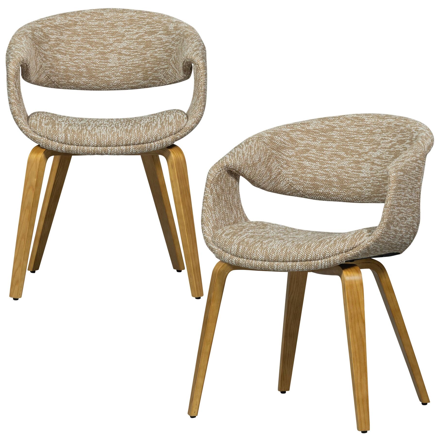 WOOOD Yossi Eetkamerstoelen Met Houten Naturel Poot - Zand - Set van 2