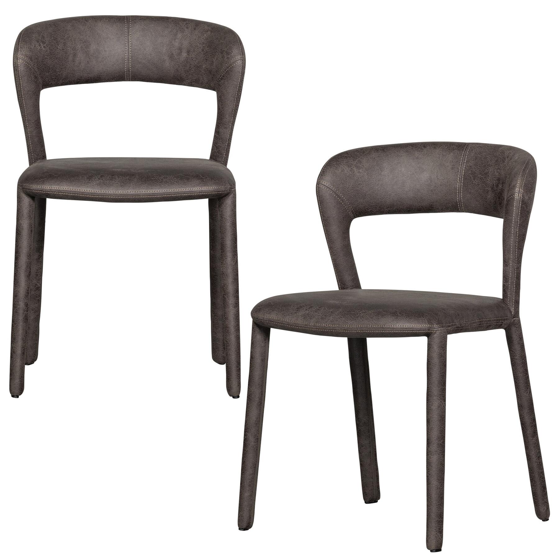 WOOOD Noble Eetkamerstoelen - Leerlook - Zwart|Grijs - Set van 2