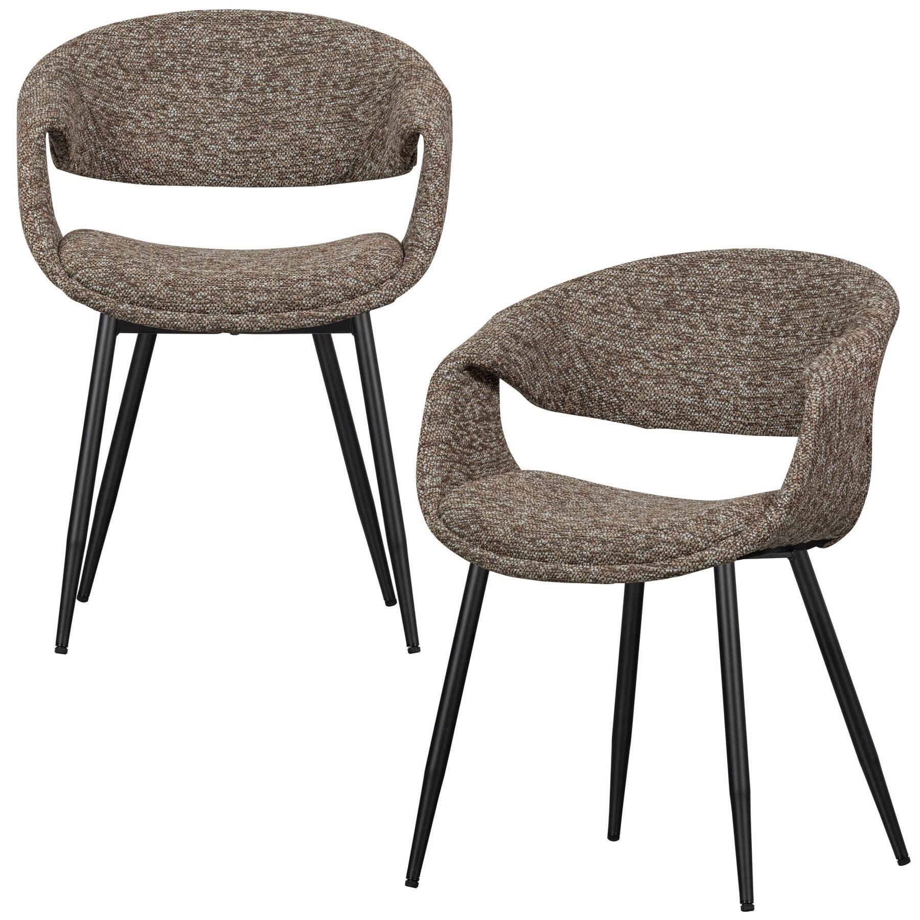 WOOOD Yossi Eetkamerstoelen Metalen Zwarte Poot - Bruin - Set van 2