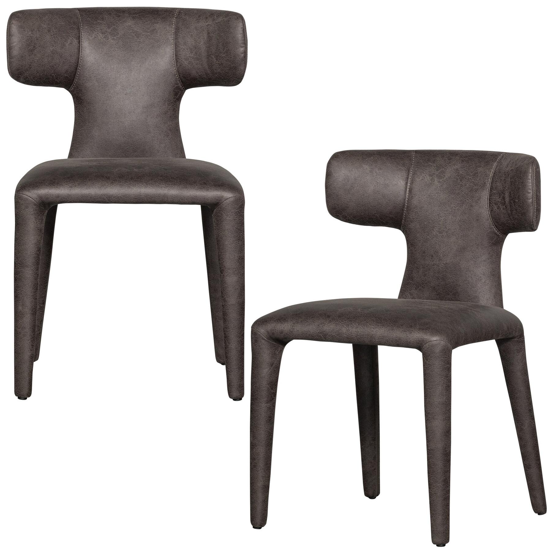 WOOOD Permit Eetkamerstoelen - Leerlook - Zwart|Grijs - Set van 2