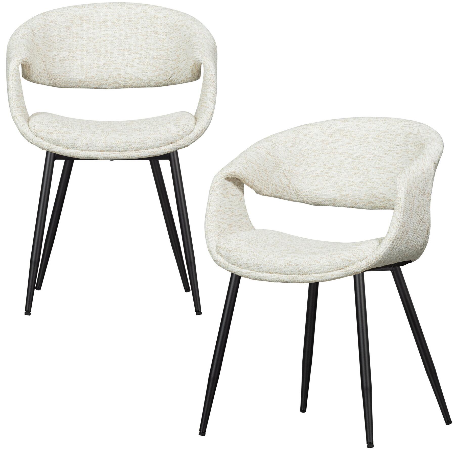 WOOOD Yossi Eetkamerstoelen Metalen Zwarte Poot - Naturel - Set van 2