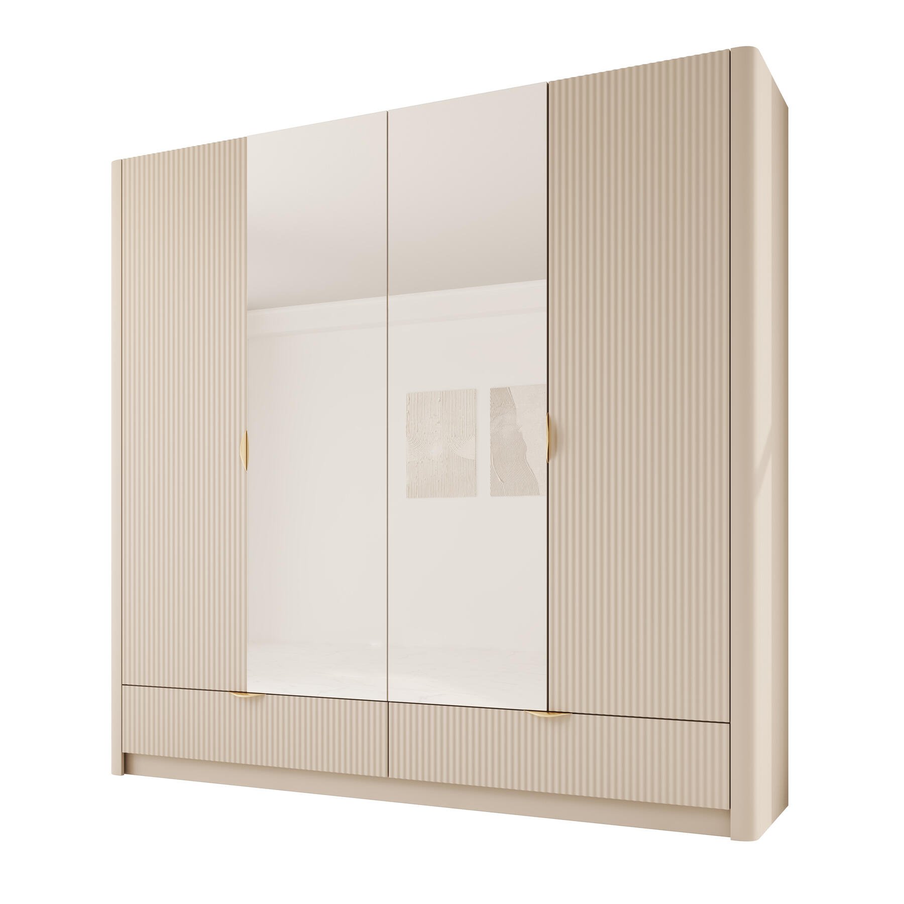 Meubella Kledingkast Lima - Beige - 213 cm - Met spiegel