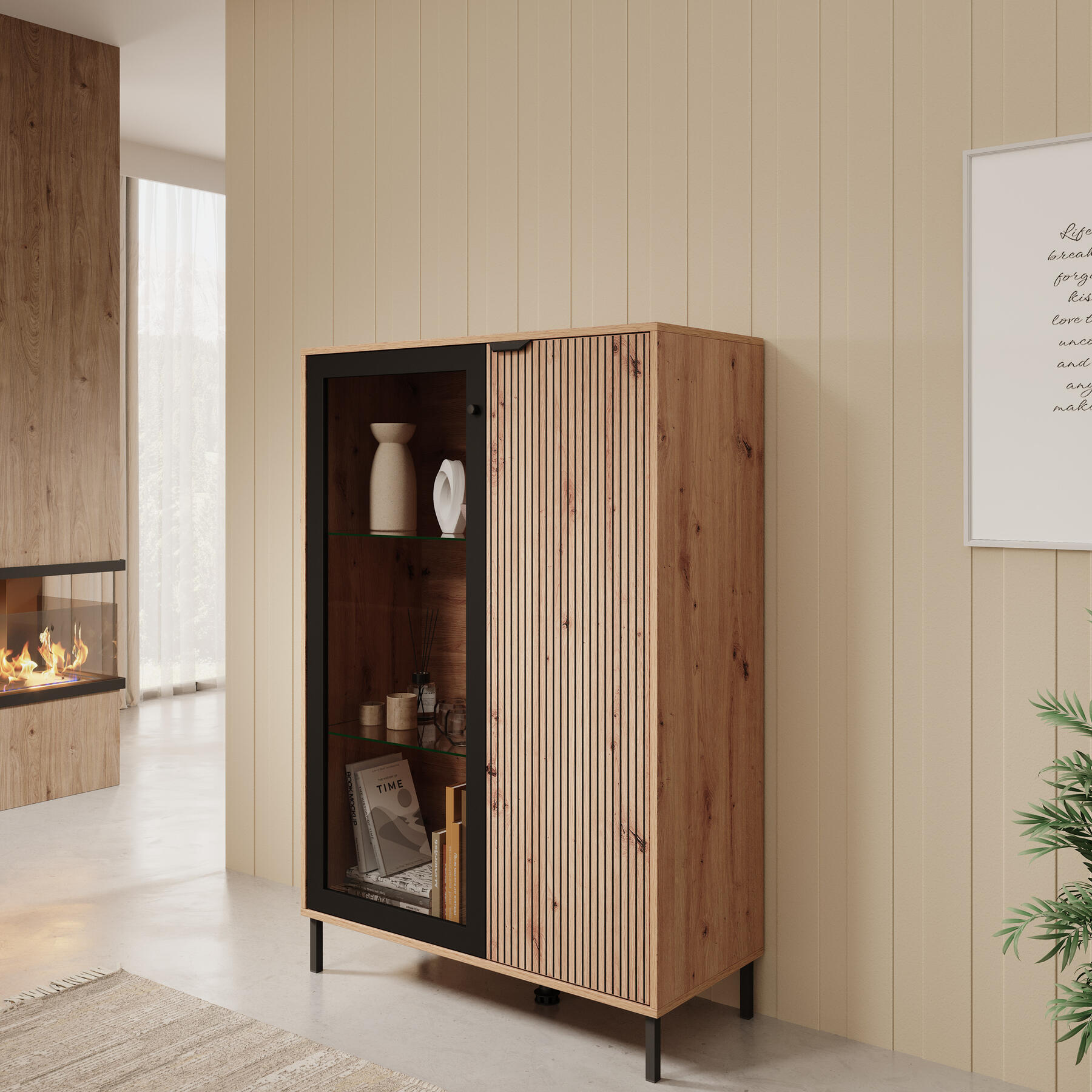 Meubella Vitrinekast Malaika - Eiken - 93 cm