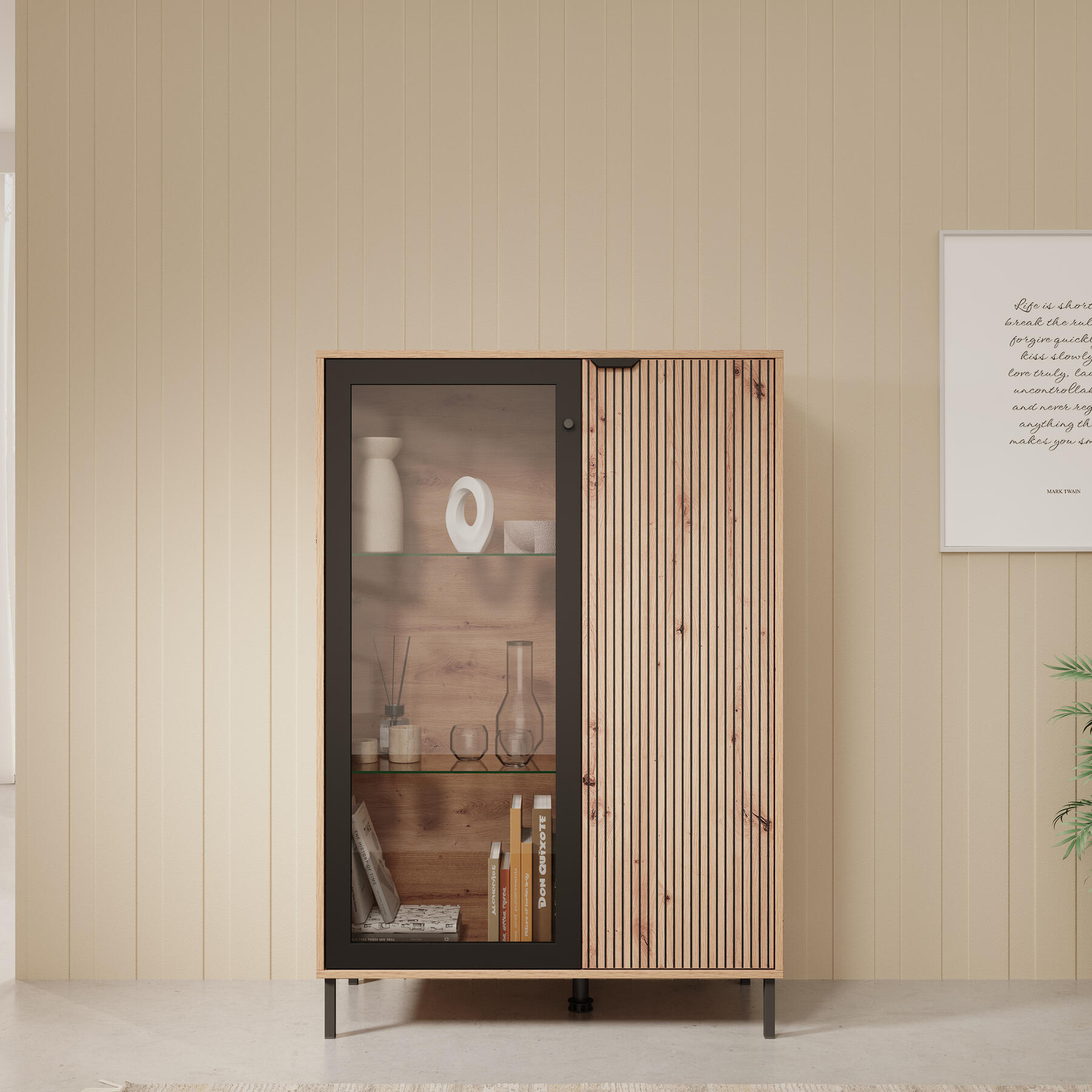 Meubella Vitrinekast Malaika - Eiken - 93 cm