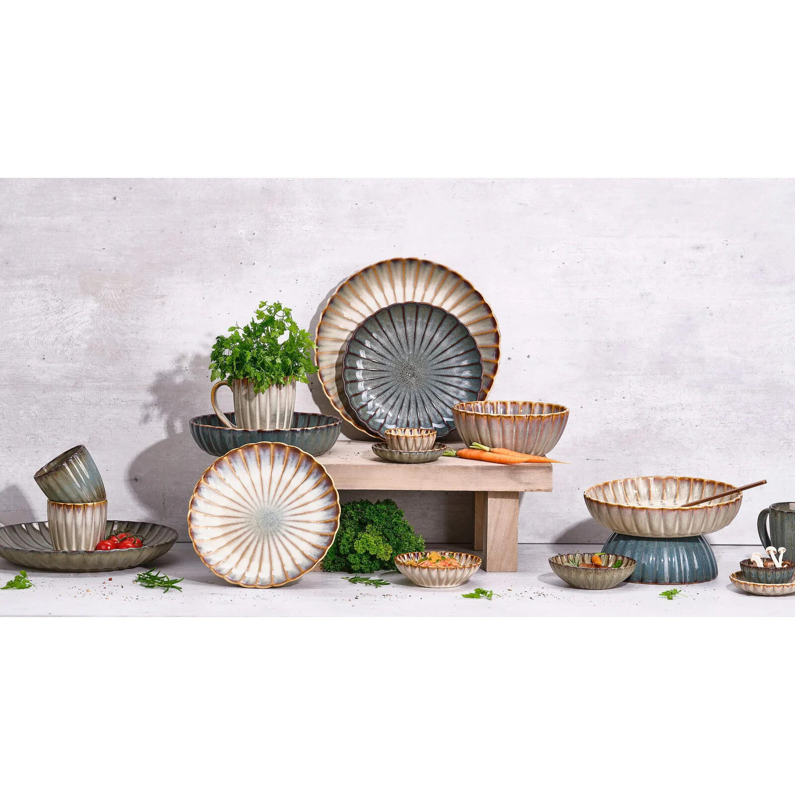 Cosy & Trendy Serviesset Astera Pearl 16-delig | 4 personen - 4 dinerborden, 4 diepe borden, 4 kommen en 4 mokken