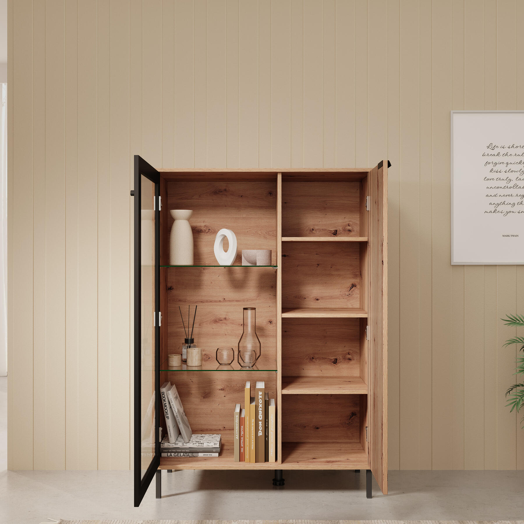 Meubella Vitrinekast Malaika - Eiken - 93 cm