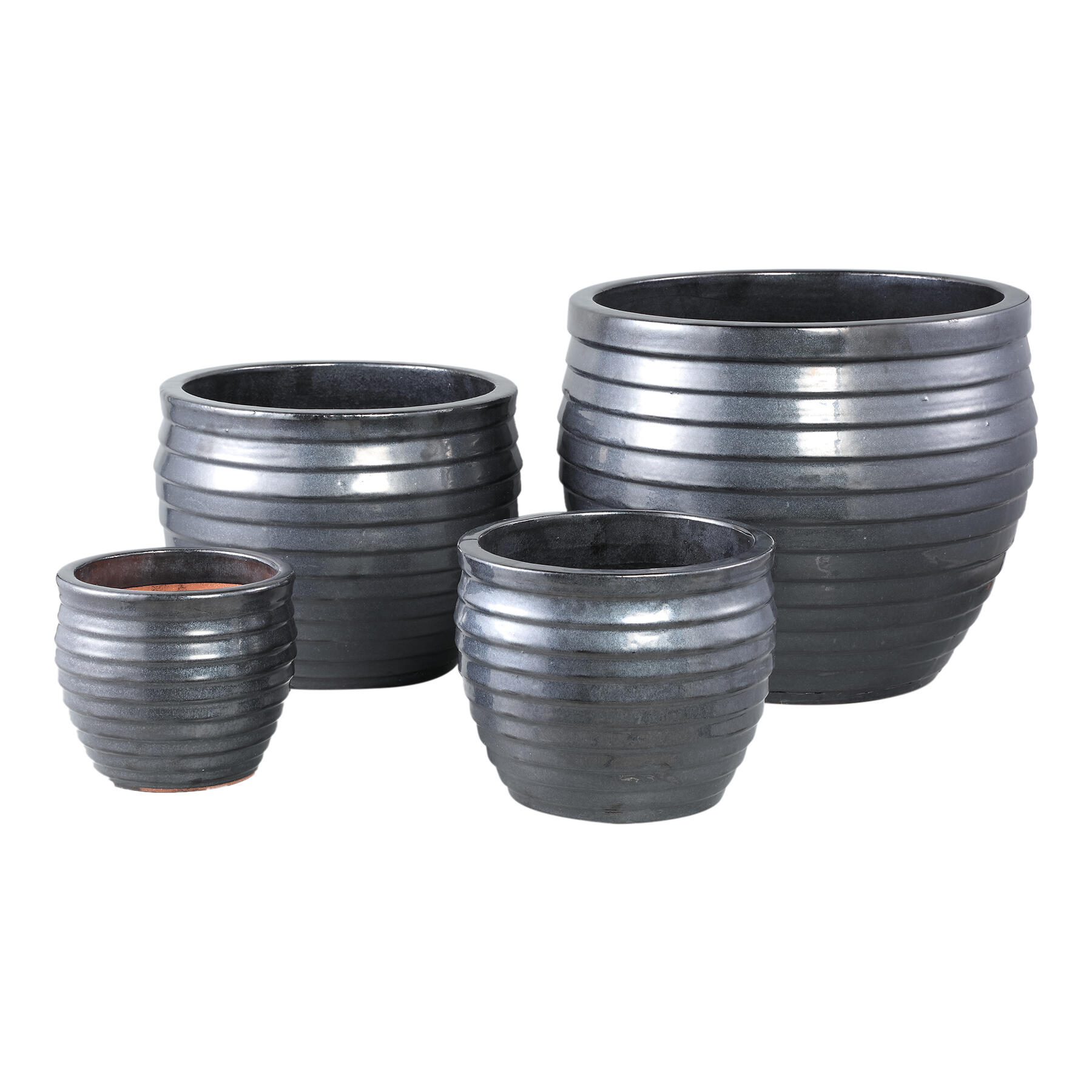 PTMD Triston Black Ceramic Glazed Pot Ribbed Low SV4