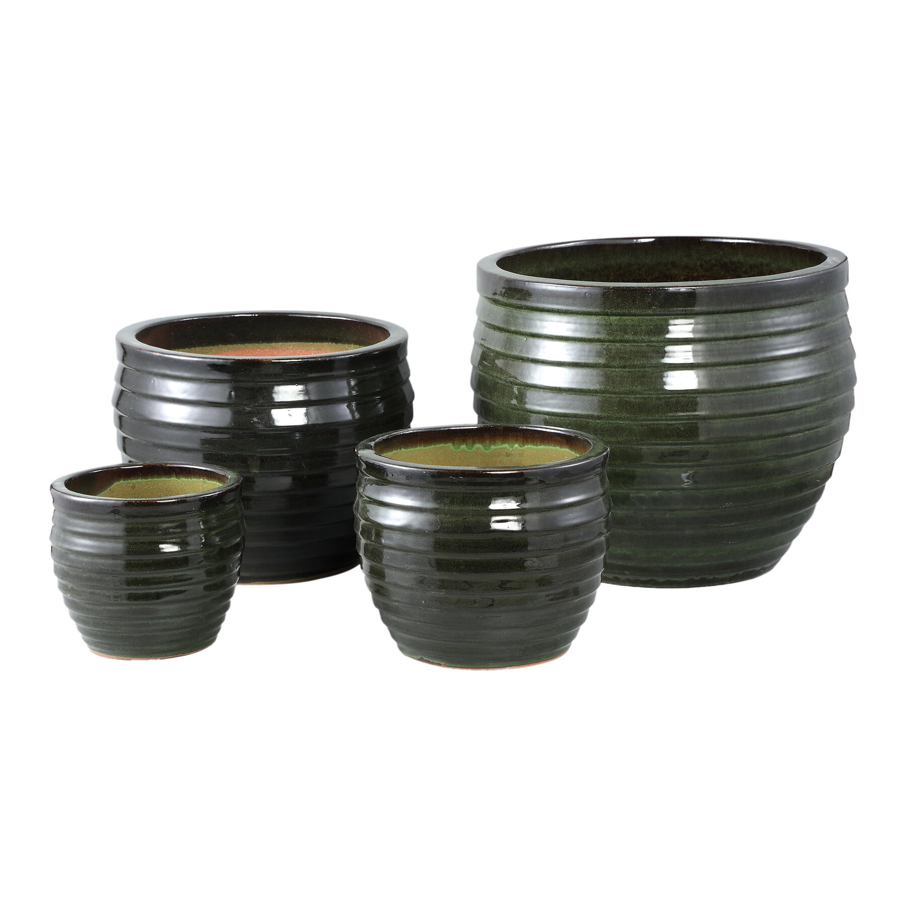 PTMD Triston Green Ceramic Glazed Pot Ribbed Low SV4