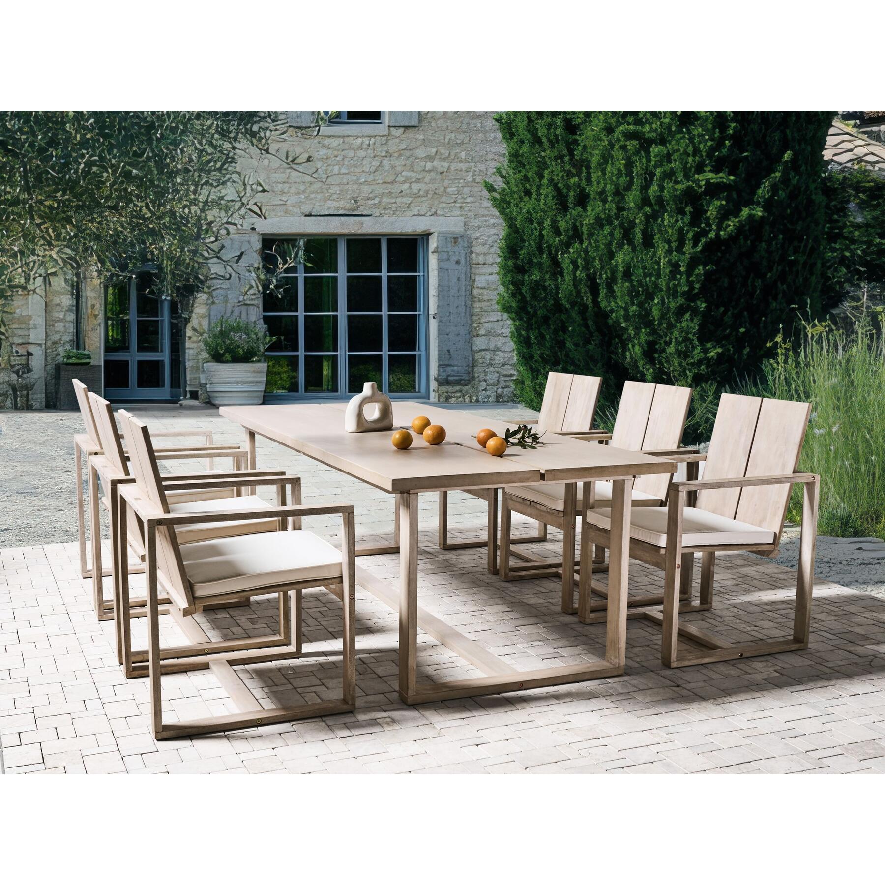 Beliani - AZZANELLO - Tuinset 6-zits - Gebroken wit - Acaciahout