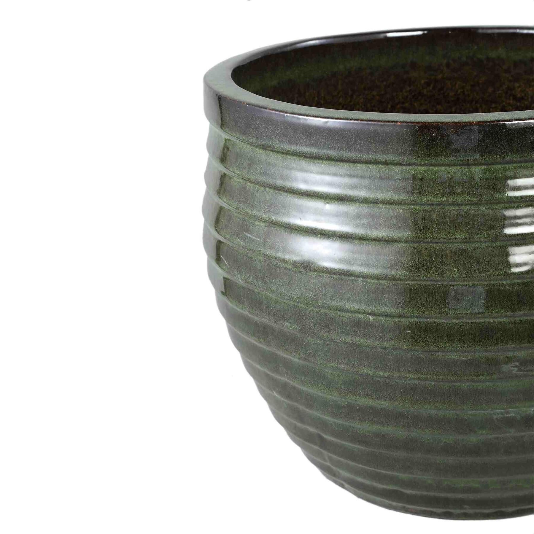 PTMD Triston Green Ceramic Glazed Pot Ribbed Low SV4