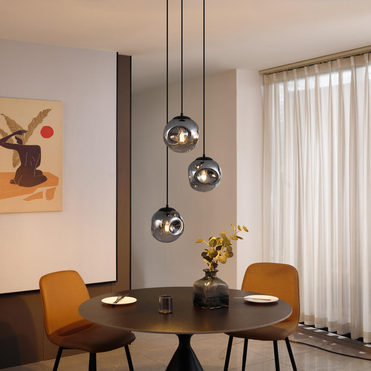 QAZQA Art deco hanglamp zwart met smoke glas 3-lichts - Douglass