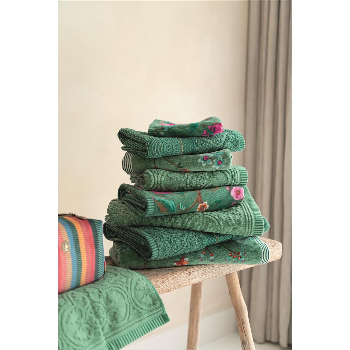 Pip Studio Les Fleurs - Douchehanddoek - Groen - 55x100 cm