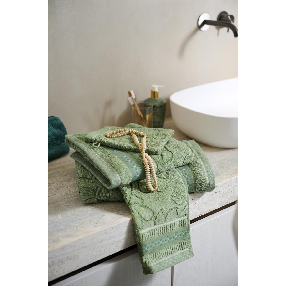 Pip Studio Jasmin Jacquard - Douchehanddoek - Groen - 55x100 cm