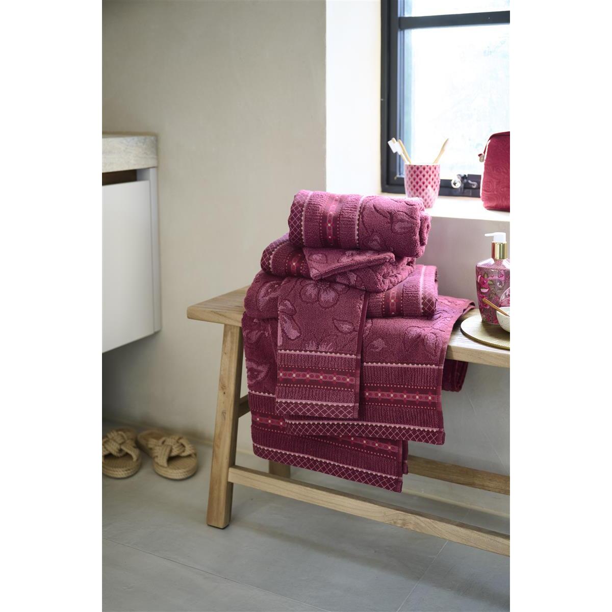Pip Studio Jasmin Jacquard - Douchehanddoek - Donker roze - 55x100 cm