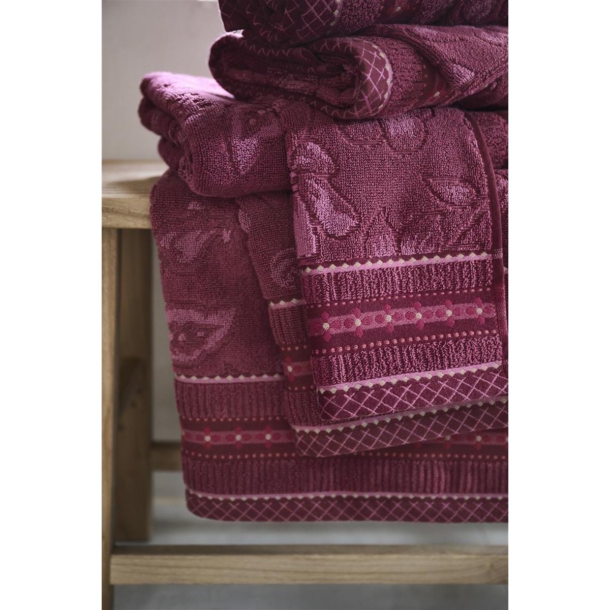 Pip Studio Jasmin Jacquard - Douchehanddoek - Donker roze - 55x100 cm