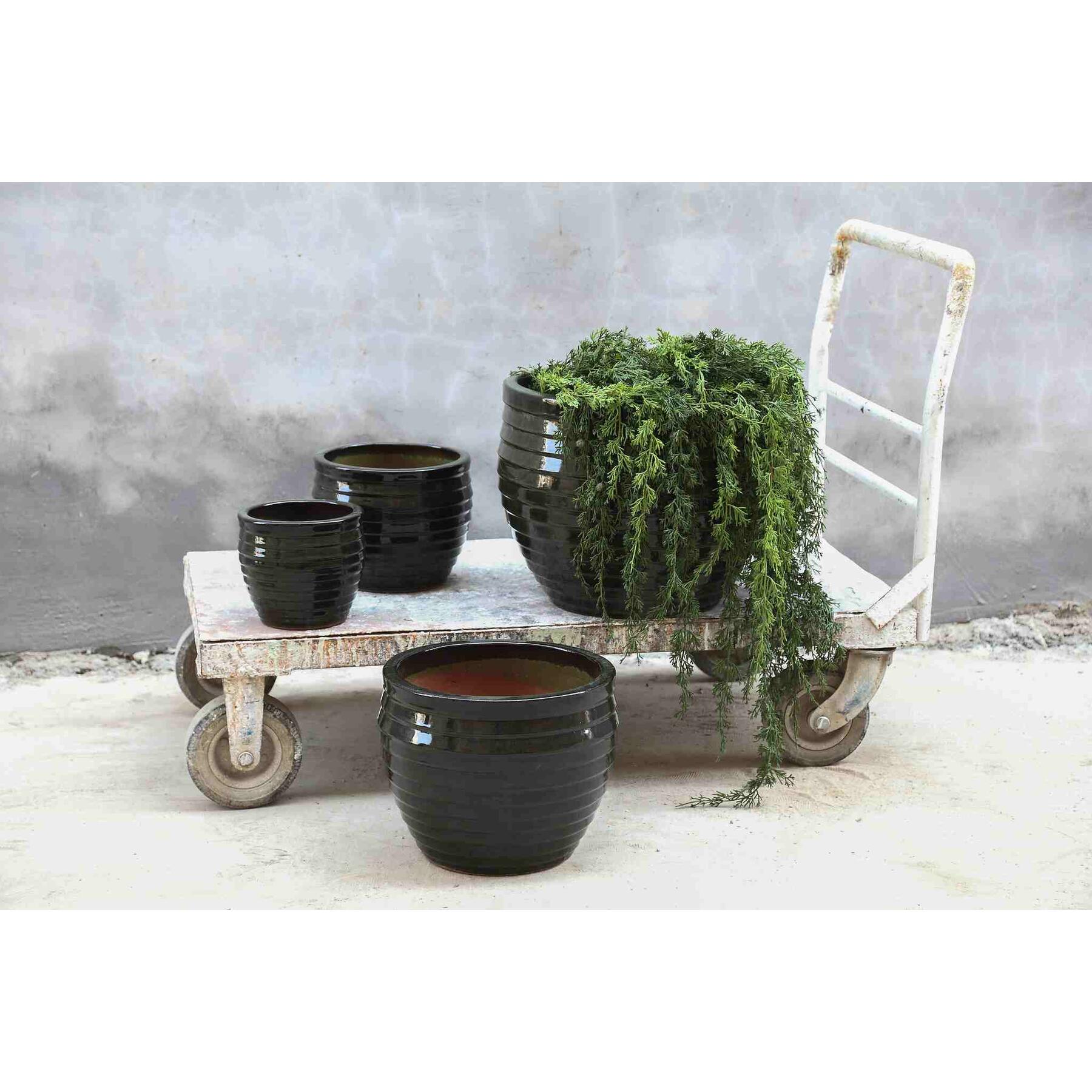 PTMD Triston Green Ceramic Glazed Pot Ribbed Low SV4