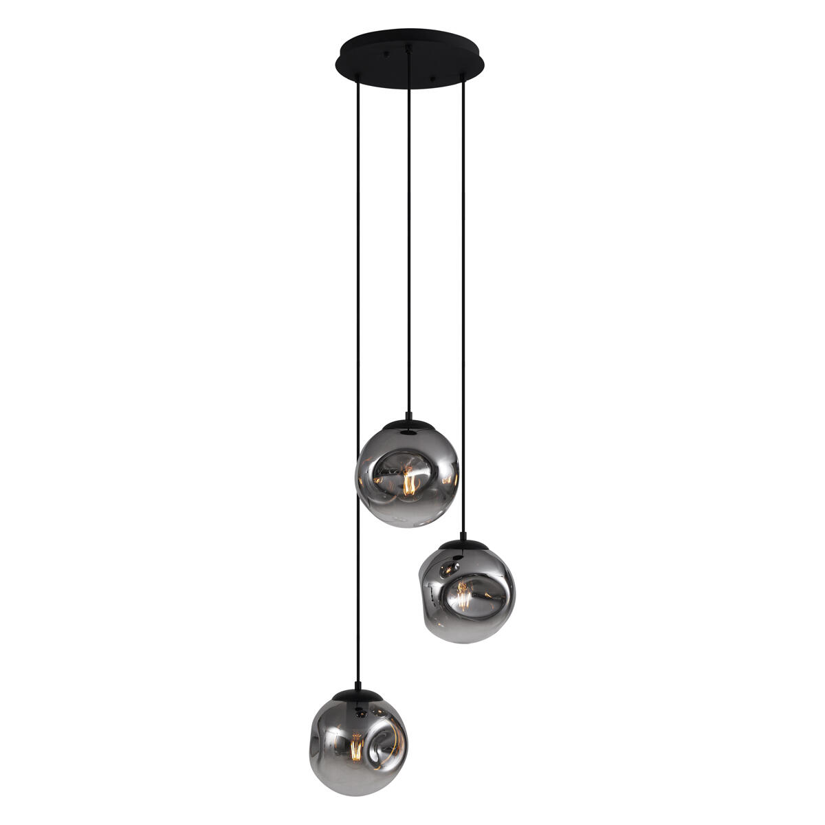 QAZQA Art deco hanglamp zwart met smoke glas 3-lichts - Douglass