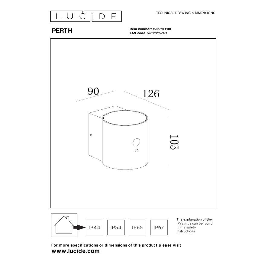 Lucide PERTH Wandlamp - Zwart