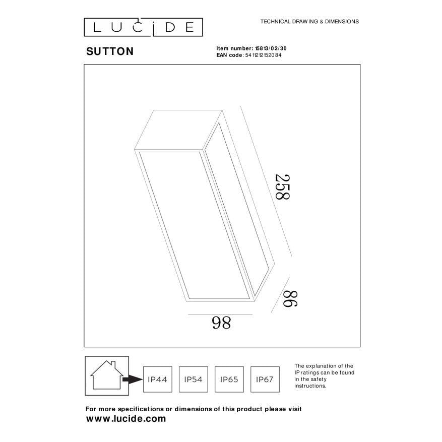 Lucide SUTTON Wandlamp - Zwart