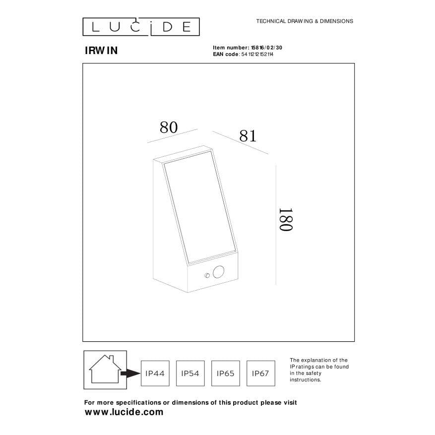 Lucide IRWIN Wandlamp - Zwart