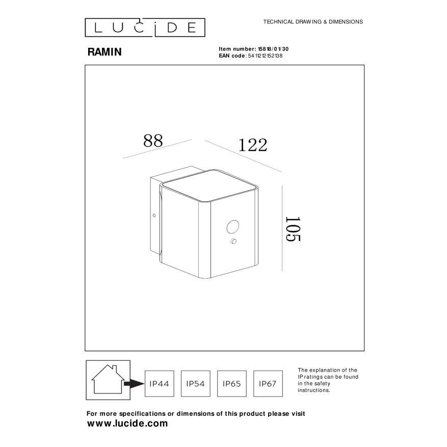 Lucide RAMIN Wandlamp - Zwart