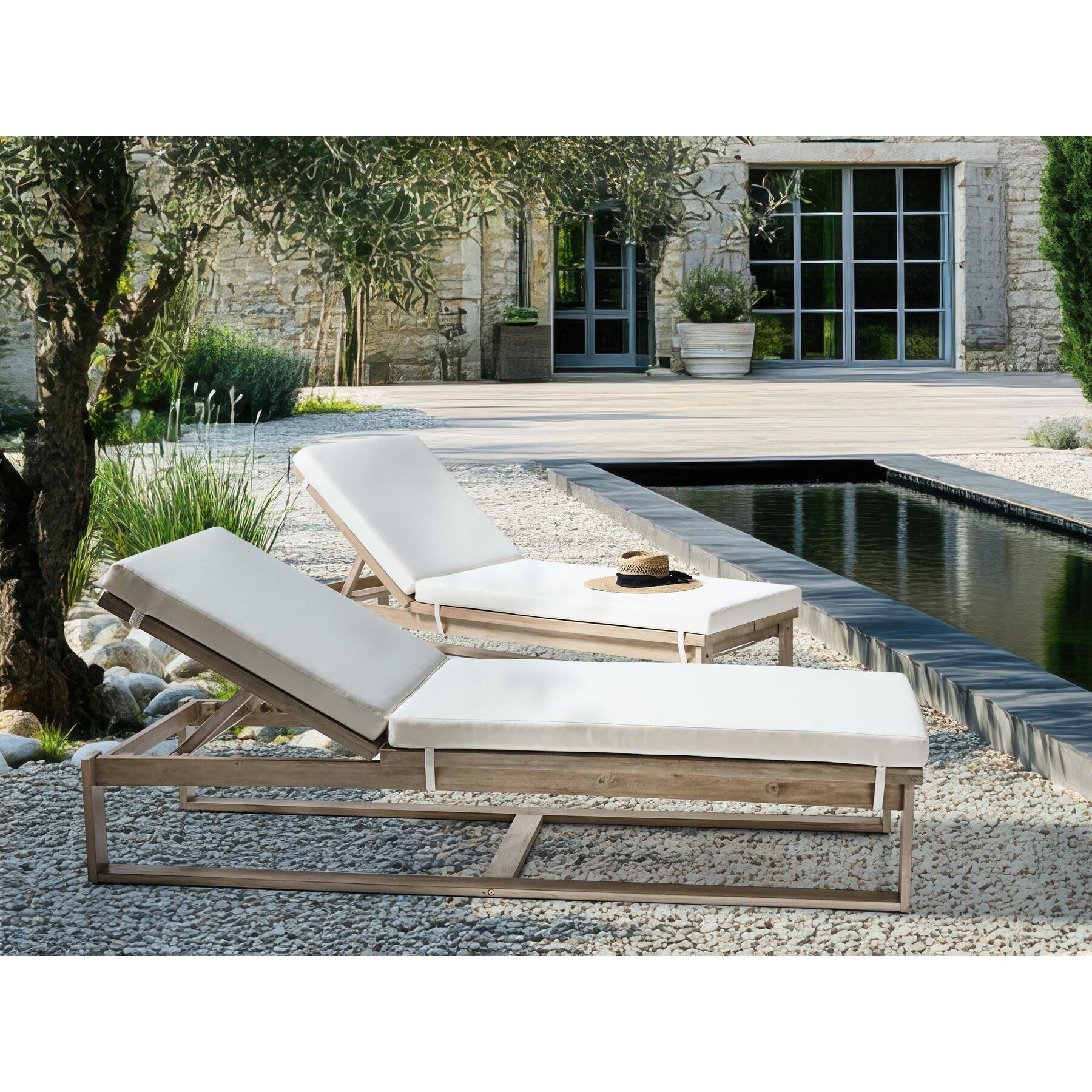 Beliani - AZZANELLO - Ligstoel set van 2 - Lichtbruin - Acaciahout