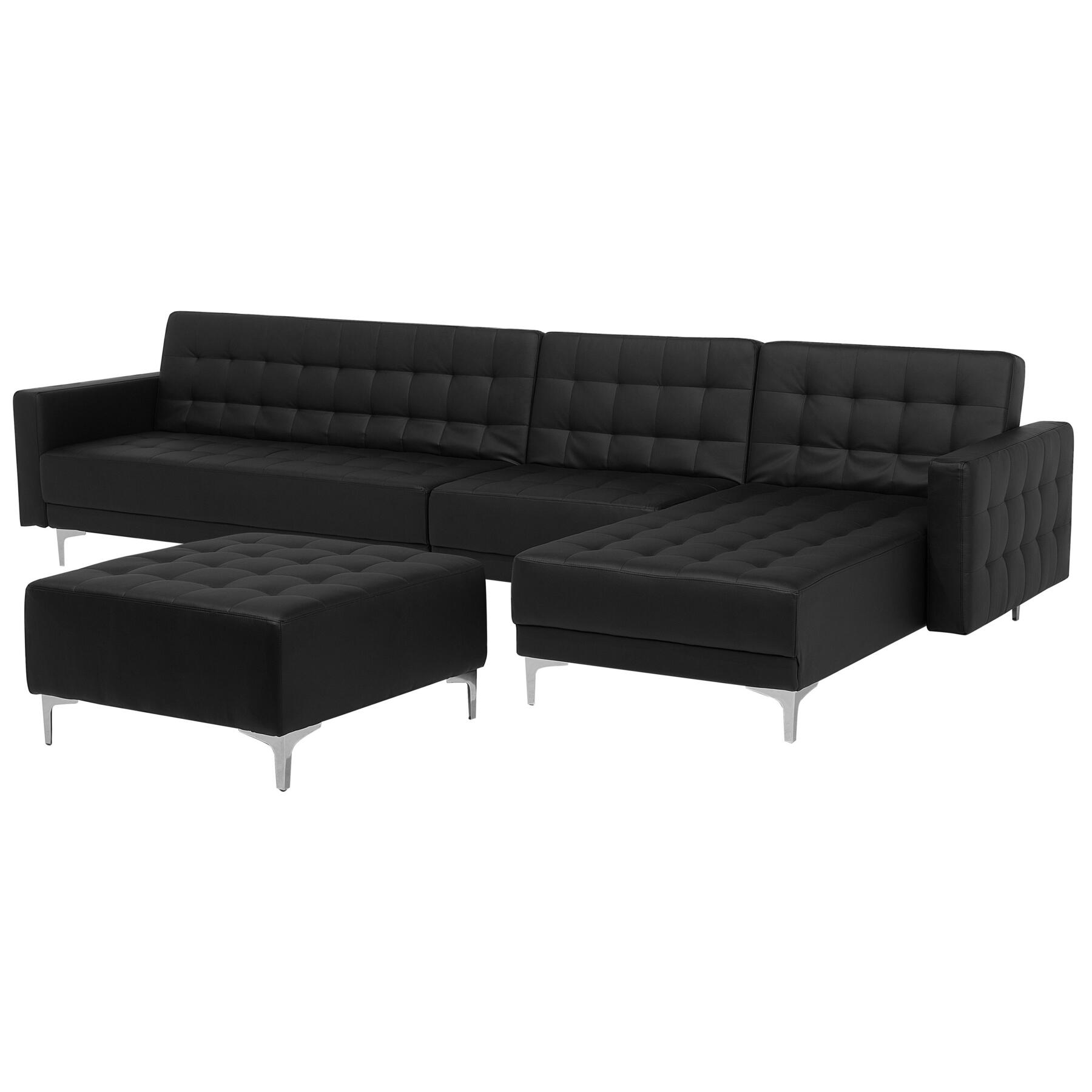 Beliani-ABERDEEN-Hoekslaapbank-Zwart-Linkerzijde-347 cm-Kunstleer