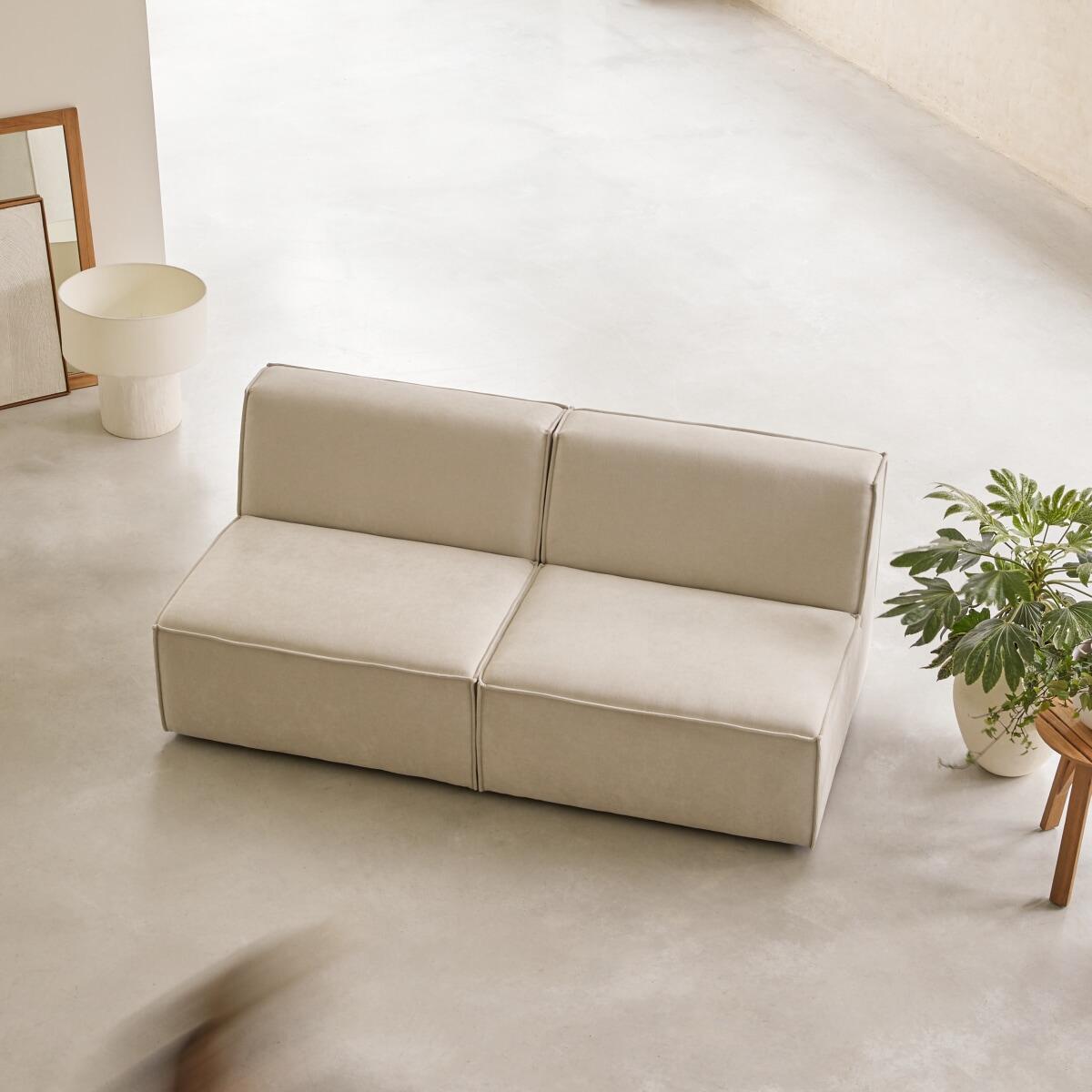 Tikamoon - Modulaire rechte 2-zitsbank Dario in beige stof