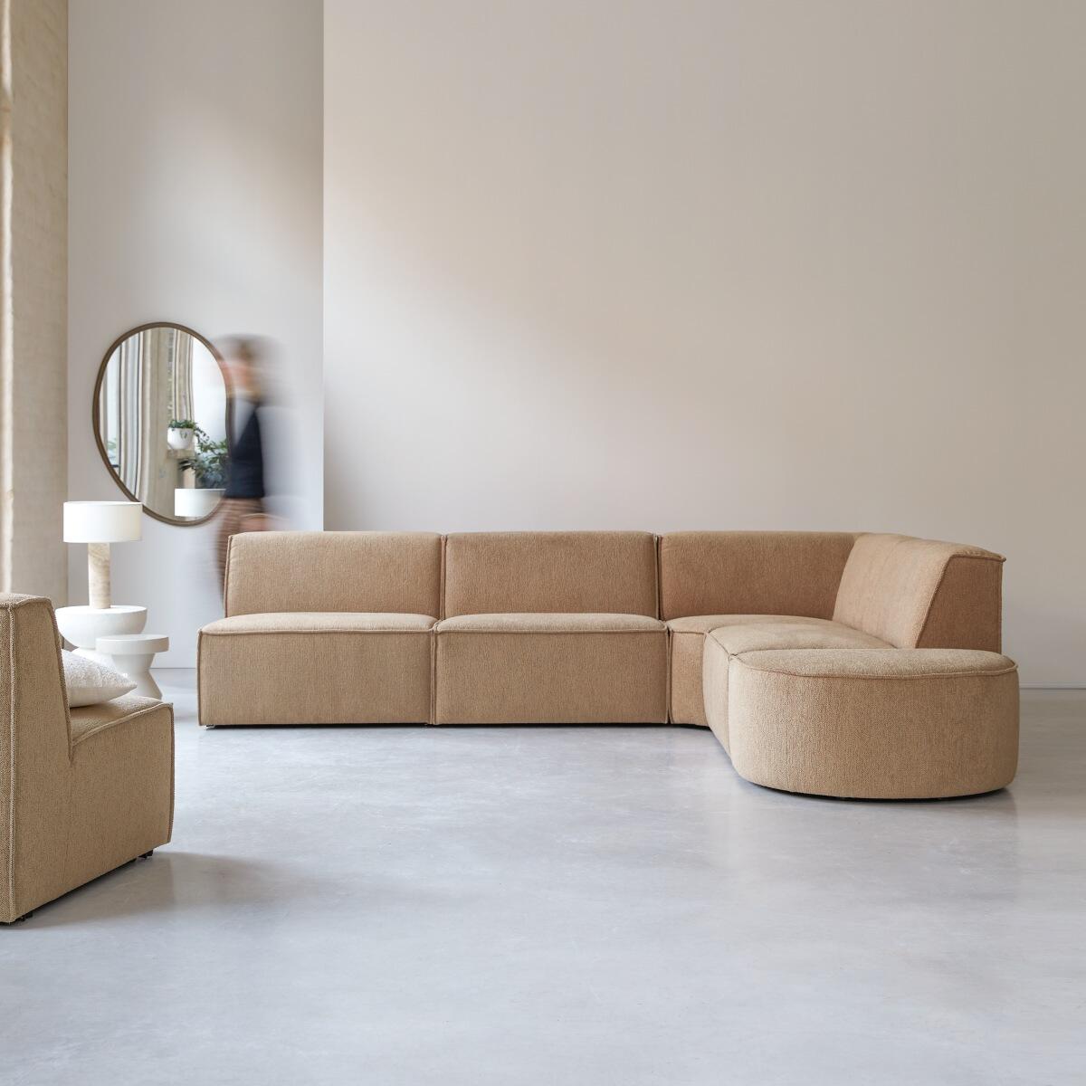 Tikamoon - Modulaire 5|6-zits hoekbank Dario in camelkleurige stof