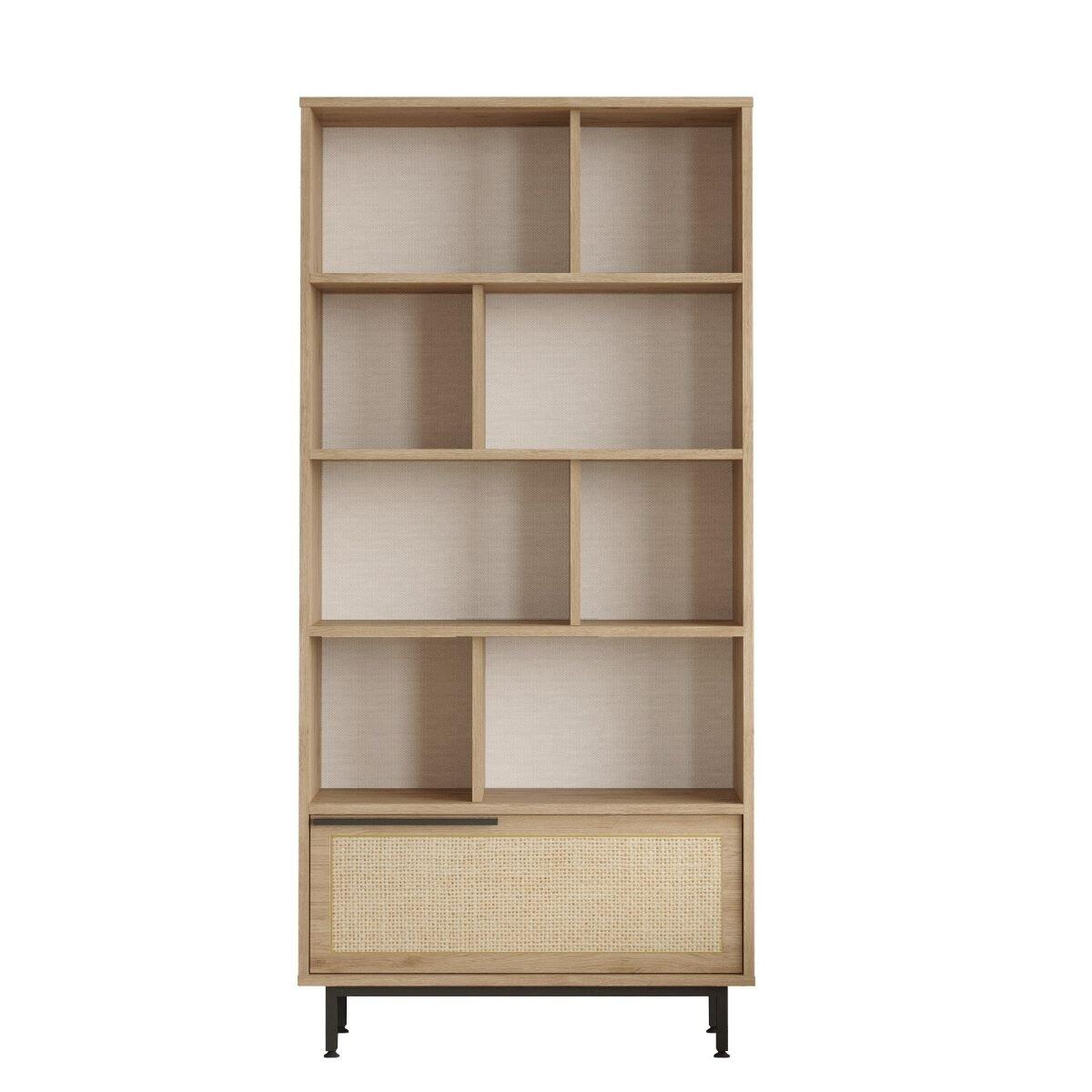 Calicosy - Boekenkast met 1 deur - Eikenlook en rotanprint - H175,6 cm