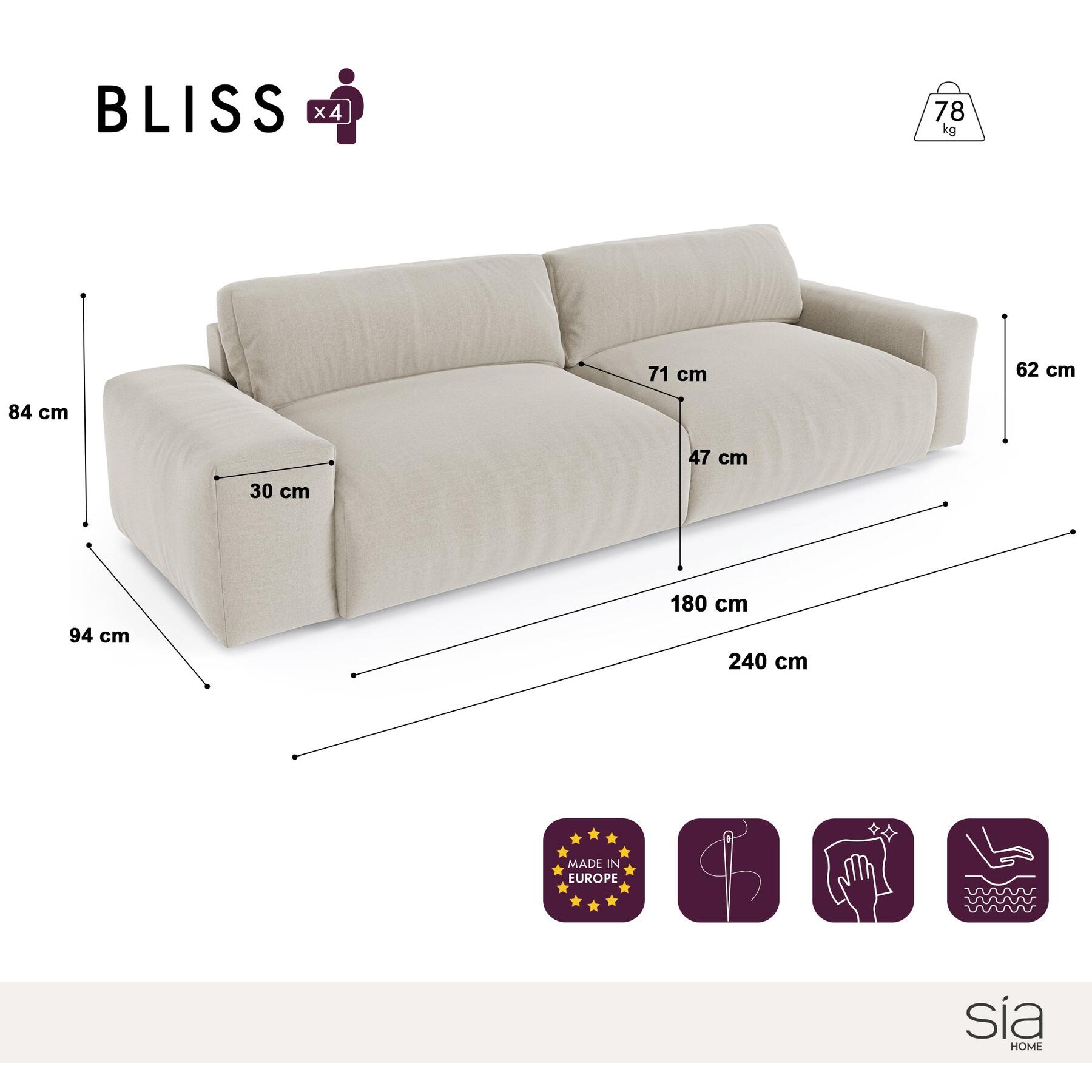4-zits corduroy bank XXL zwart 220cm