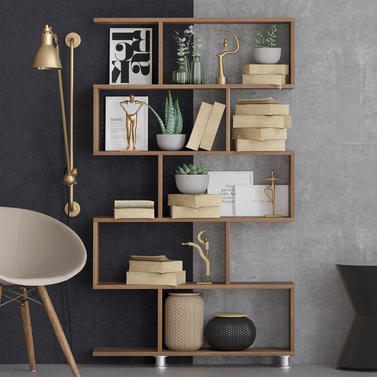 Calicosy - Boekenkast NILÜFER - Walnoot houtdecor - H156 cm