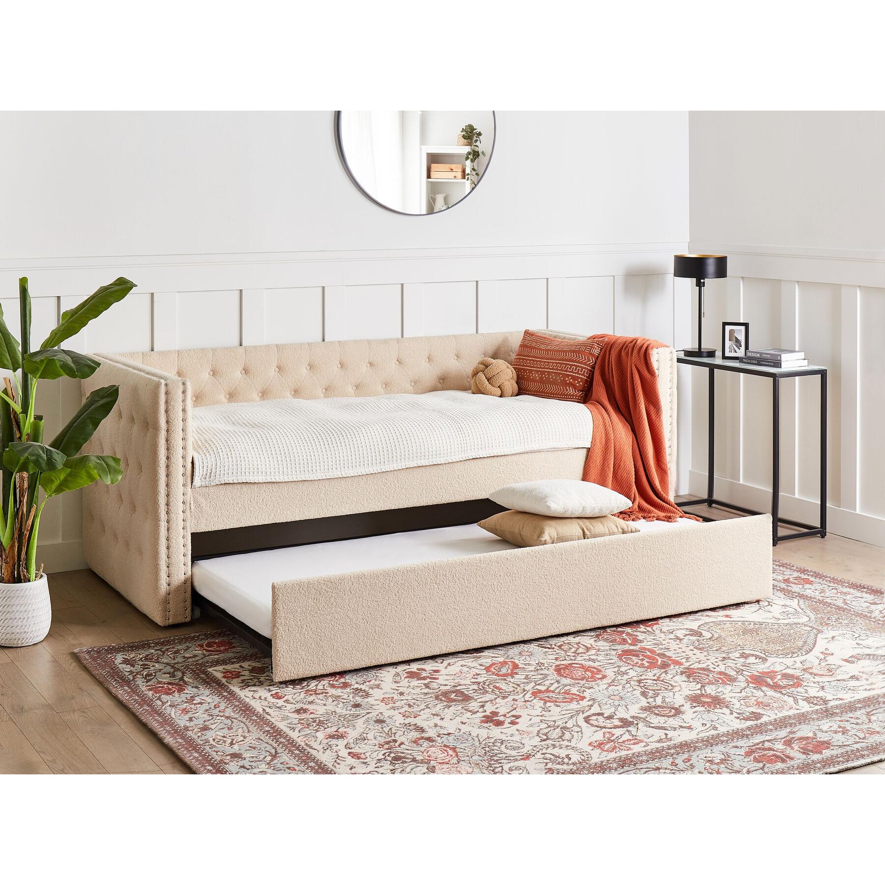 Beliani - GASSIN - Onderschuifbed - Beige - 90 x 200 cm - Bouclé