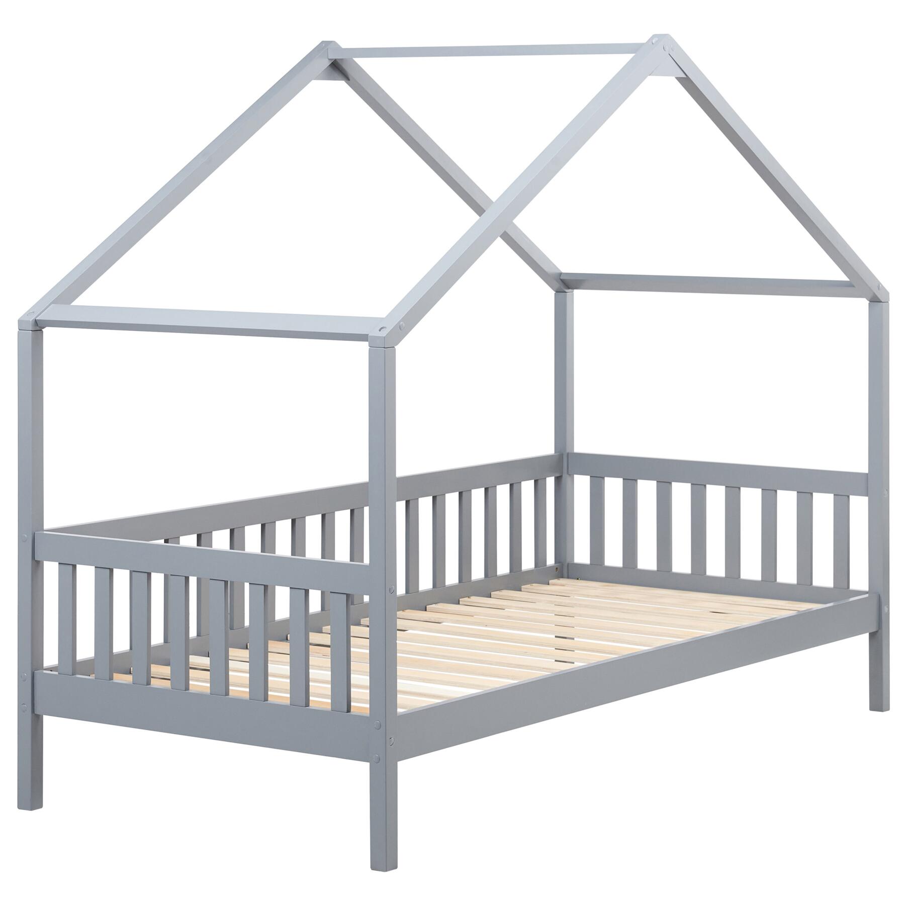 Beliani - CHARRIN - Kinderbed - Grijs - 90 x 200 cm - Grenenhout