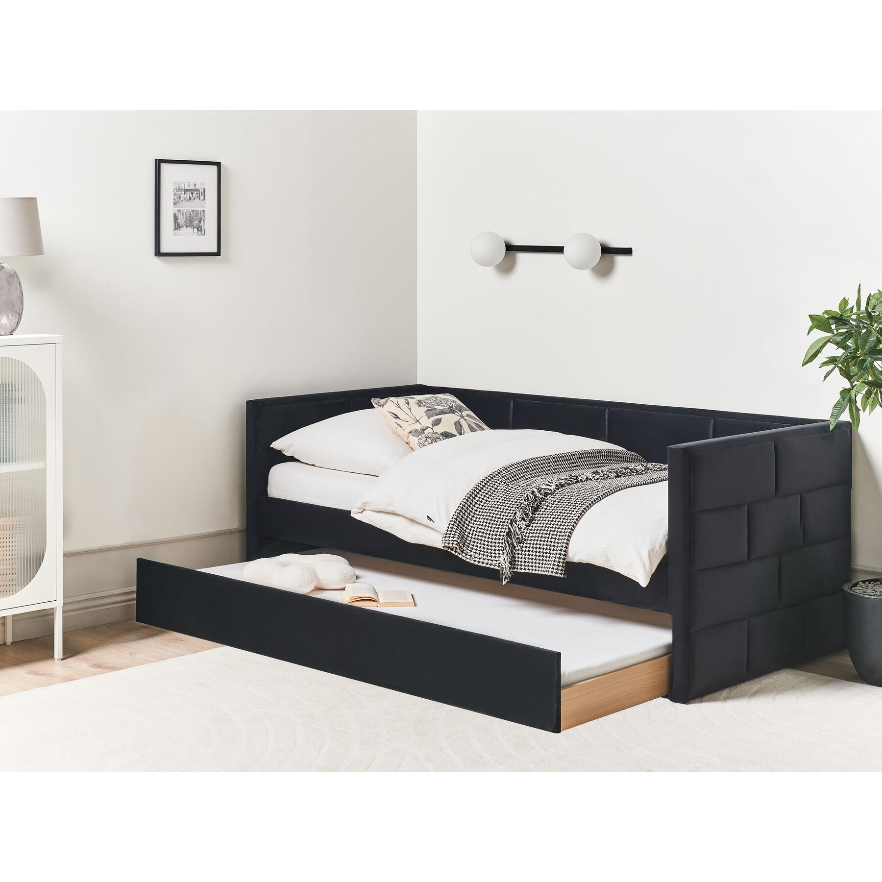 Beliani - CHAVONNE - Slaapbank - Zwart - 90 x 200 cm - Fluweel