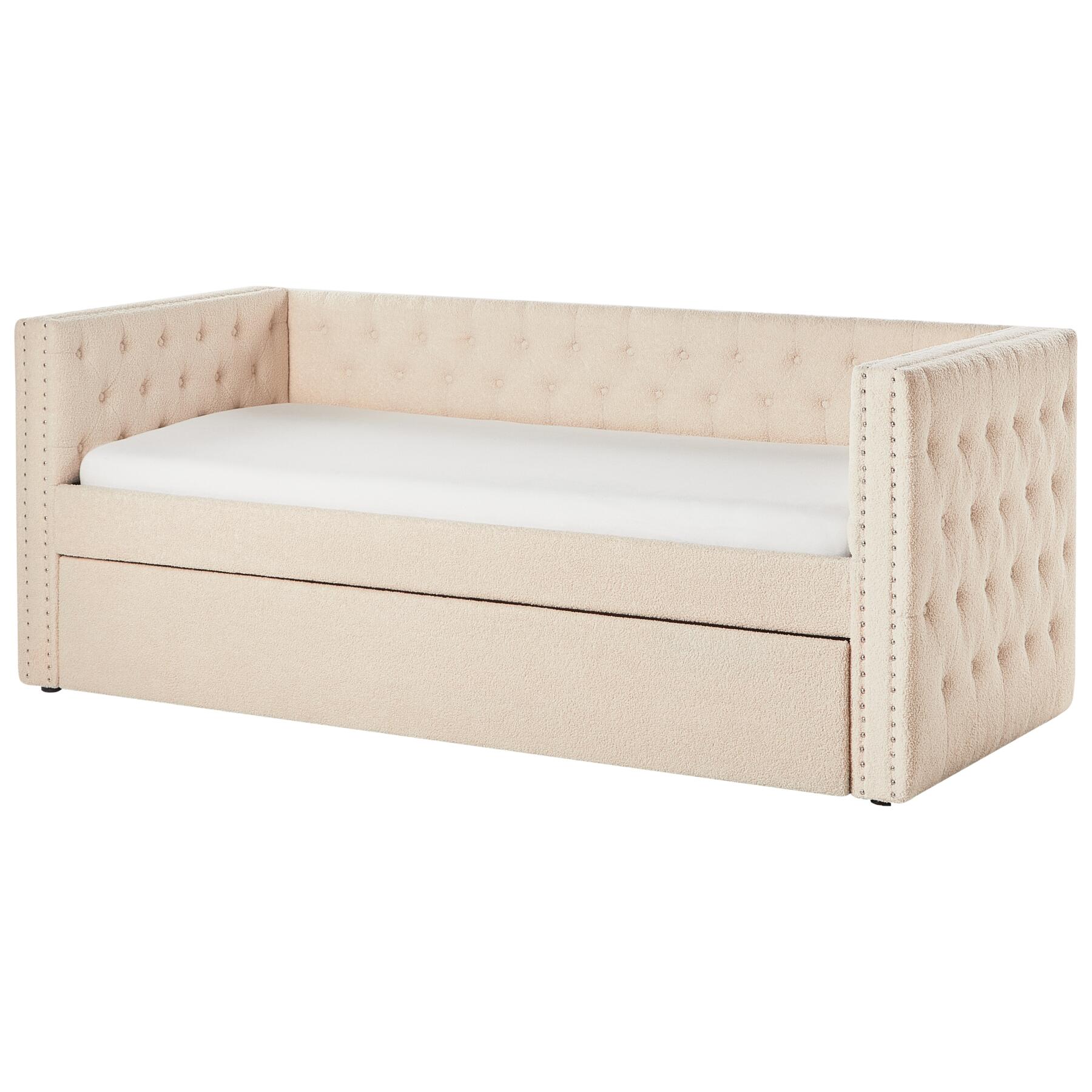 Beliani - GASSIN - Onderschuifbed - Beige - 90 x 200 cm - Bouclé
