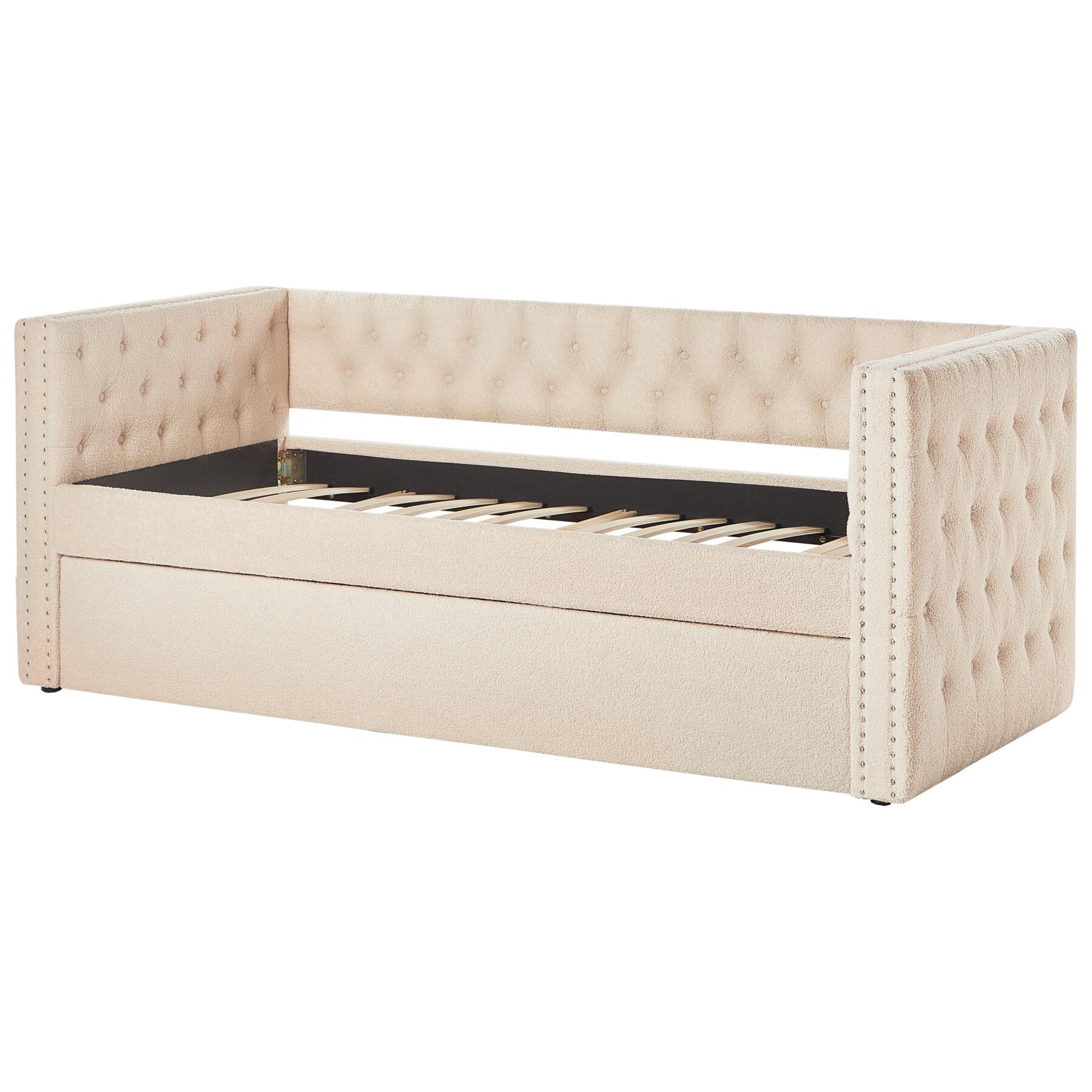 Beliani - GASSIN - Onderschuifbed - Beige - 90 x 200 cm - Bouclé