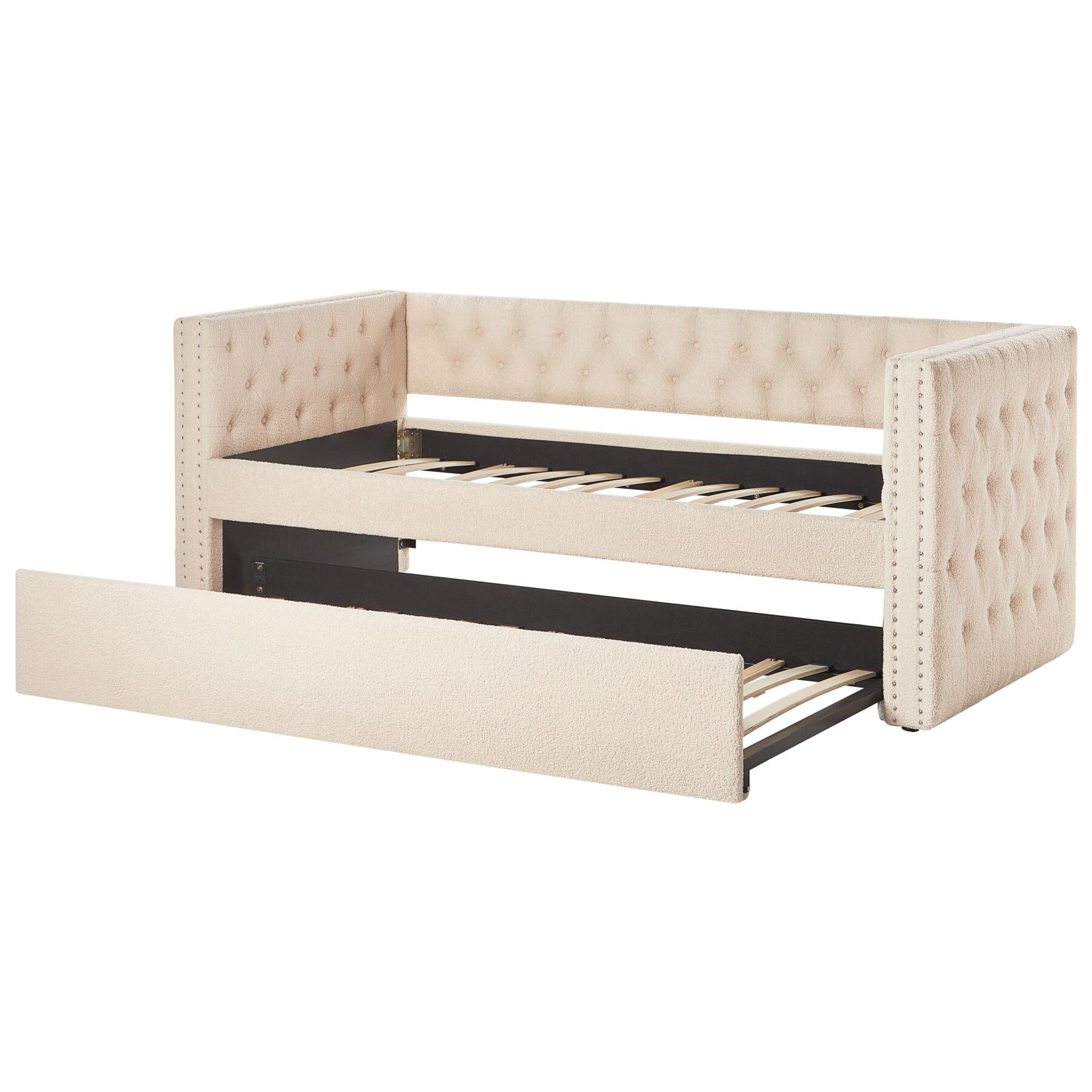 Beliani - GASSIN - Onderschuifbed - Beige - 90 x 200 cm - Bouclé