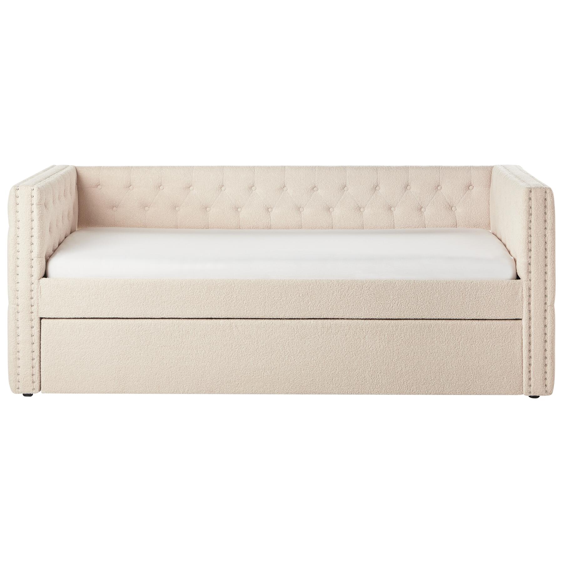Beliani - GASSIN - Onderschuifbed - Beige - 90 x 200 cm - Bouclé