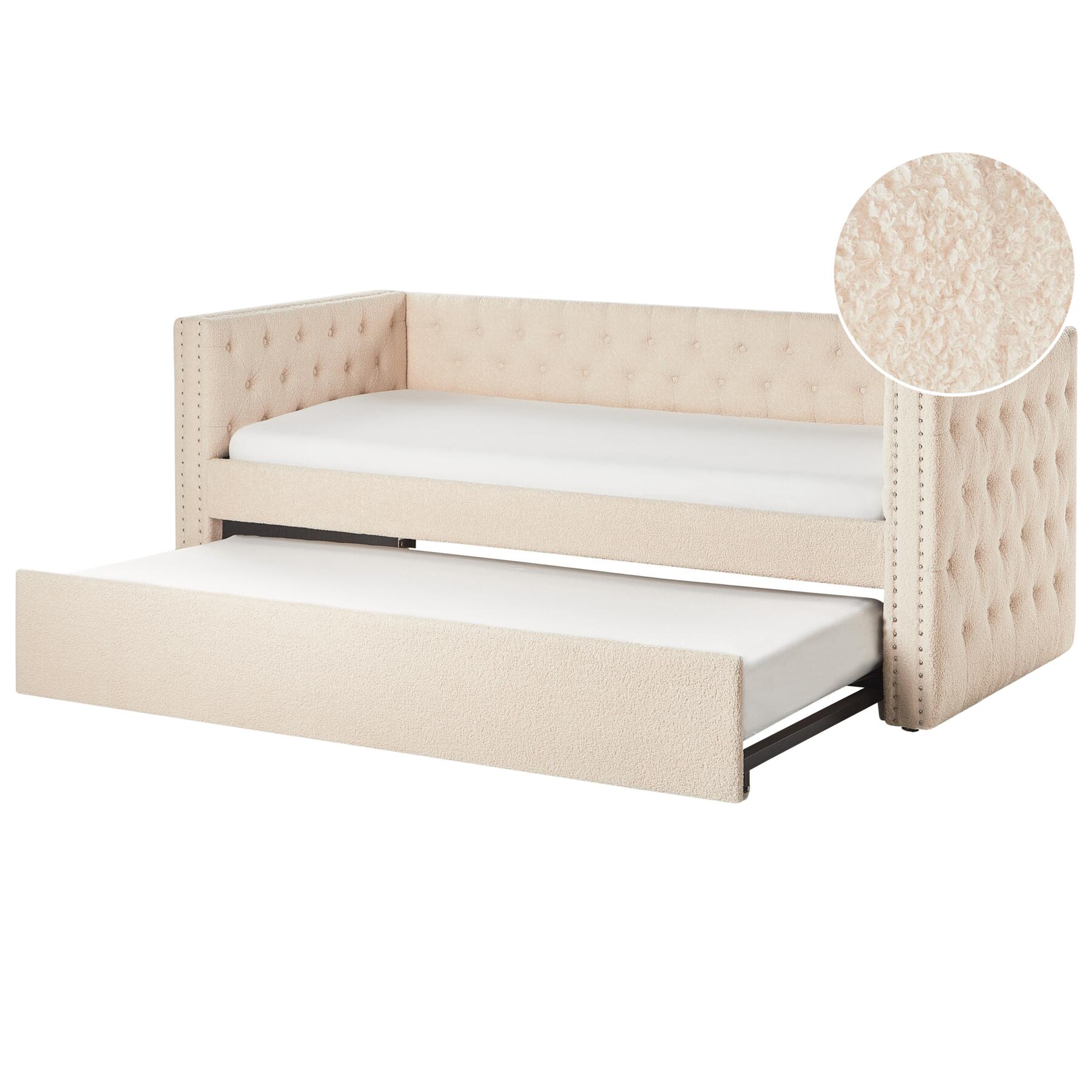 Beliani - GASSIN - Onderschuifbed - Beige - 90 x 200 cm - Bouclé