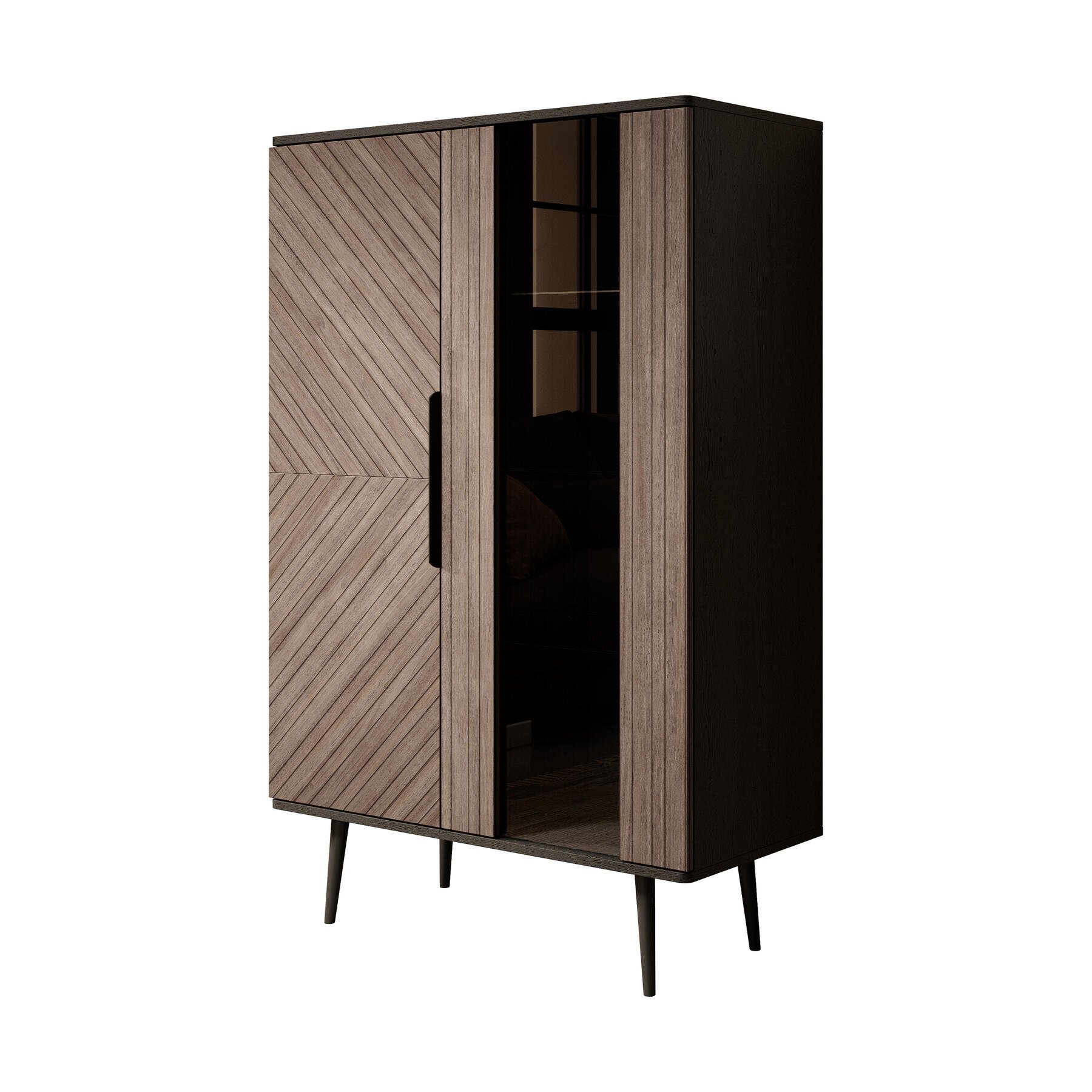 Meubella Vitrinekast Pedro - Donker eiken - Zwart eiken - 90 cm