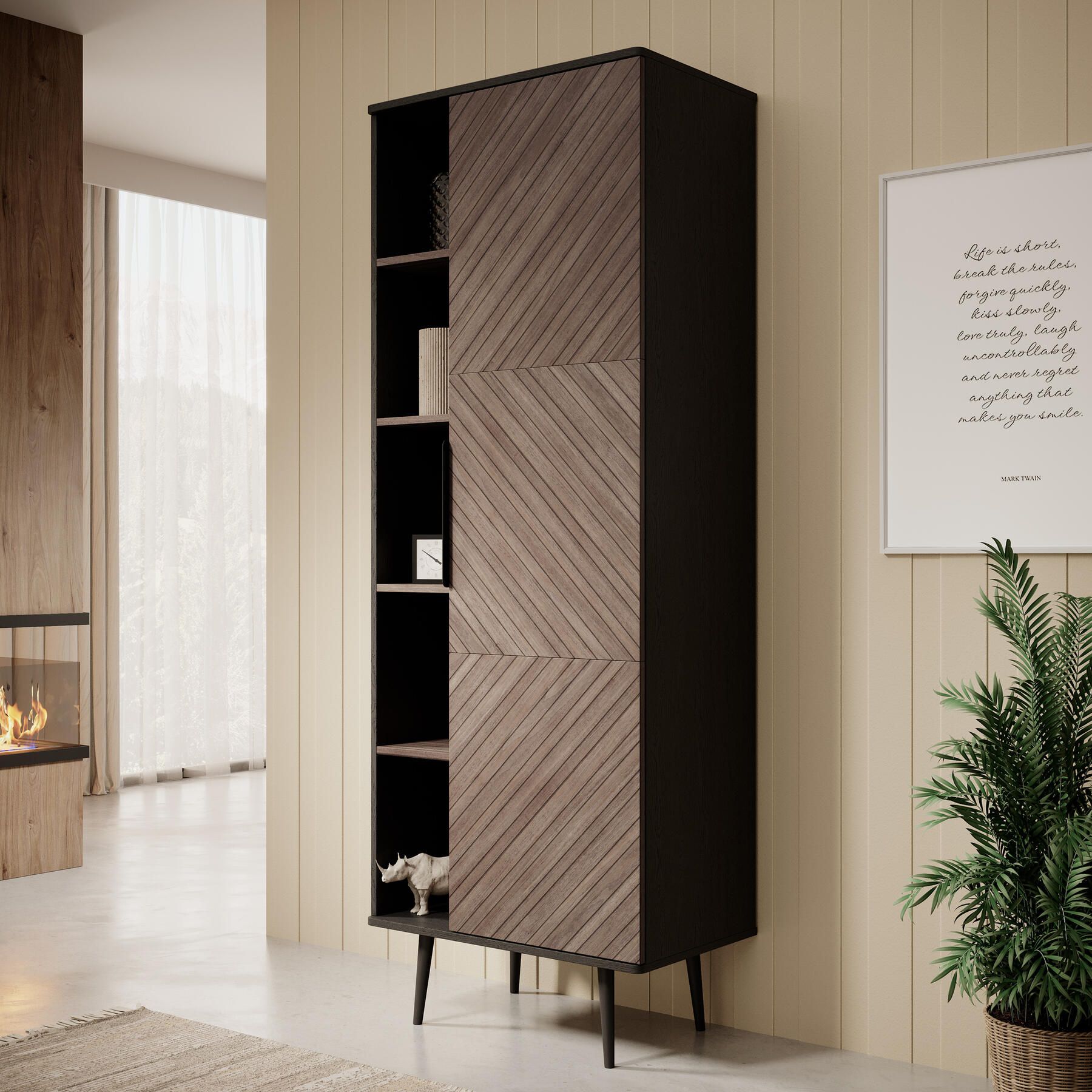Meubella Boekenkast Pedro - Donker eiken - Zwart eiken - 70 cm